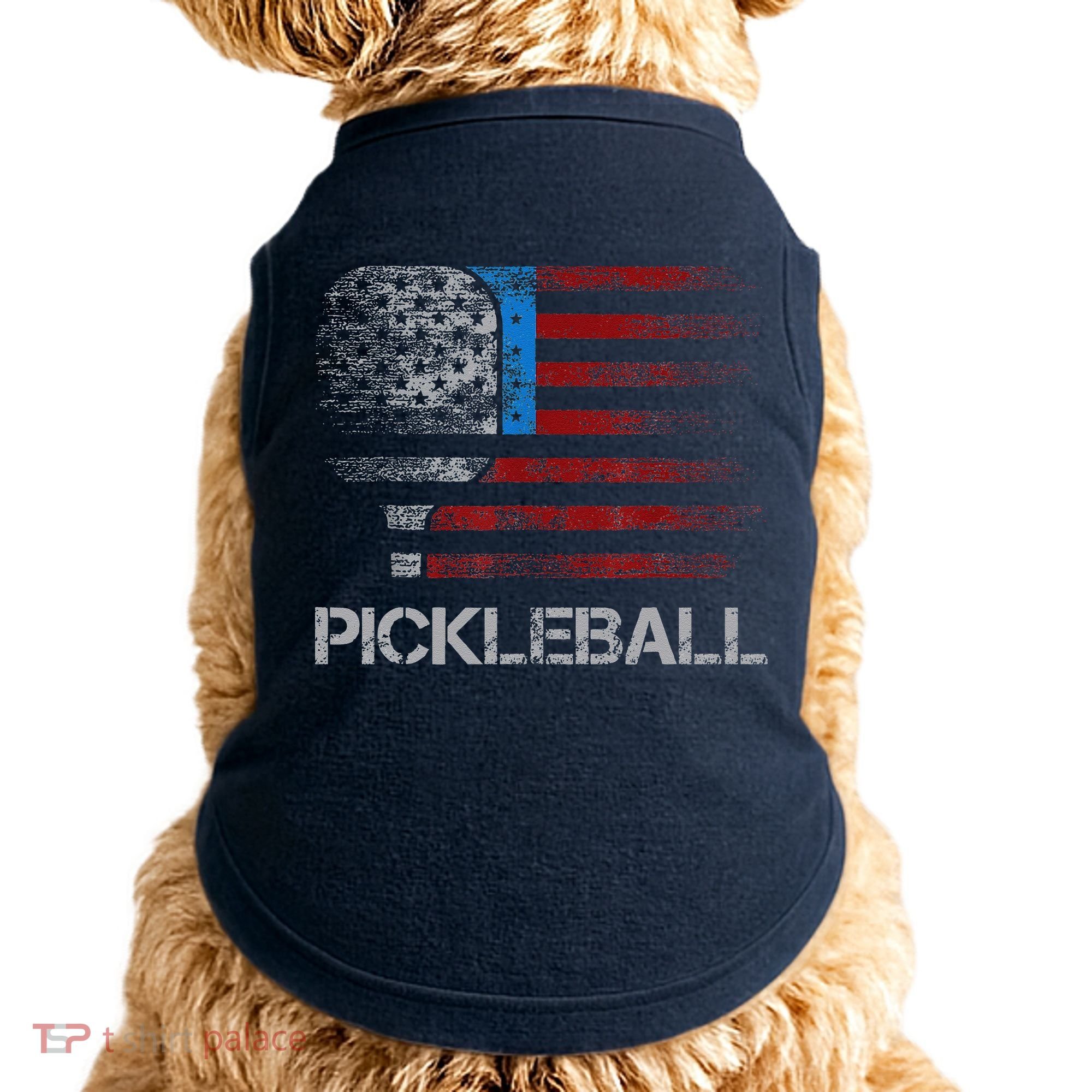 Us Flag Pickleball Player Paddleball Lover Doggie Tank
