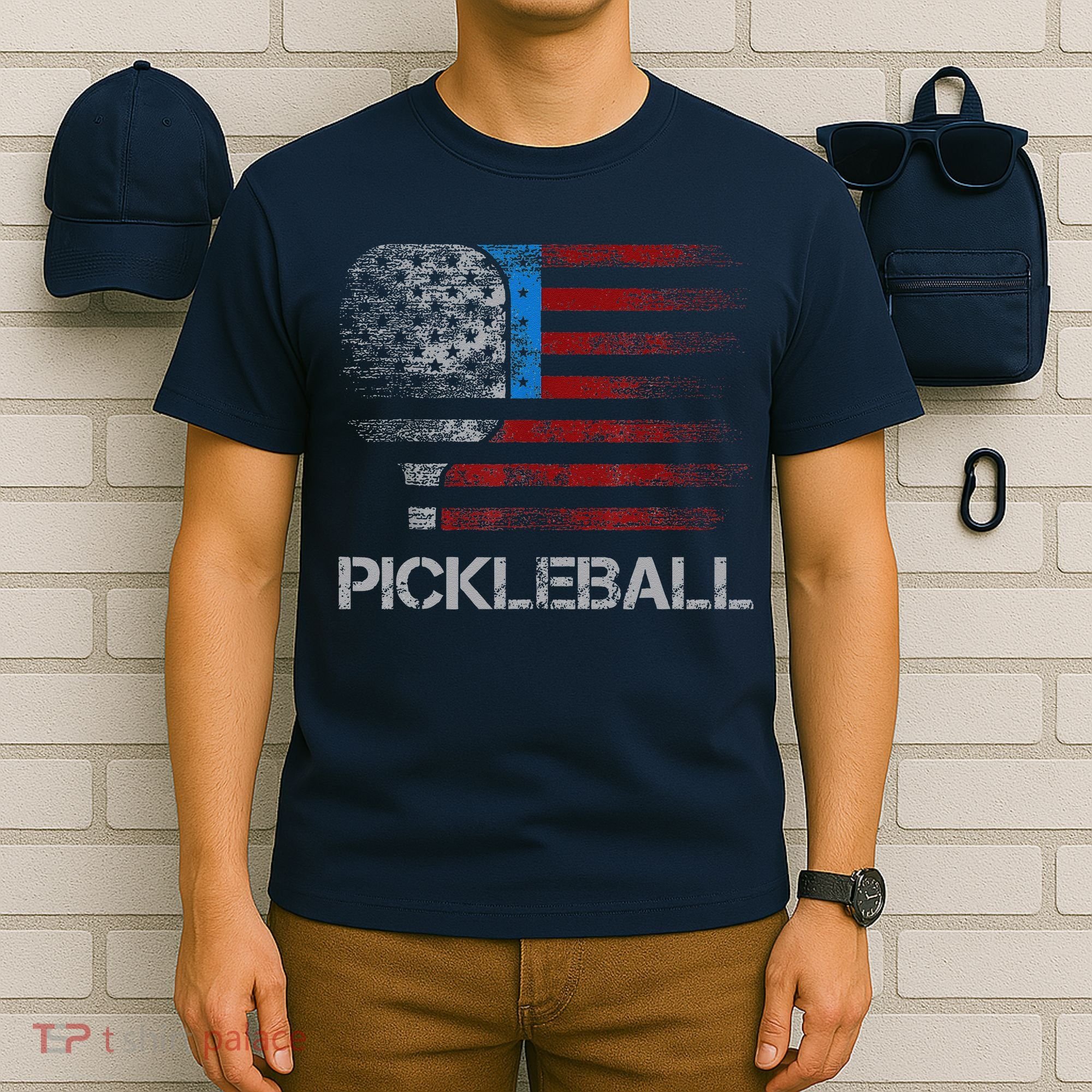 Us Flag Pickleball Player Paddleball Lover T-Shirt