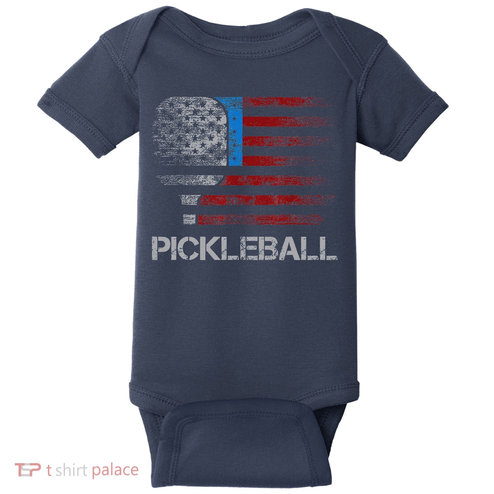 Us Flag Pickleball Player Paddleball Lover Baby Bodysuit