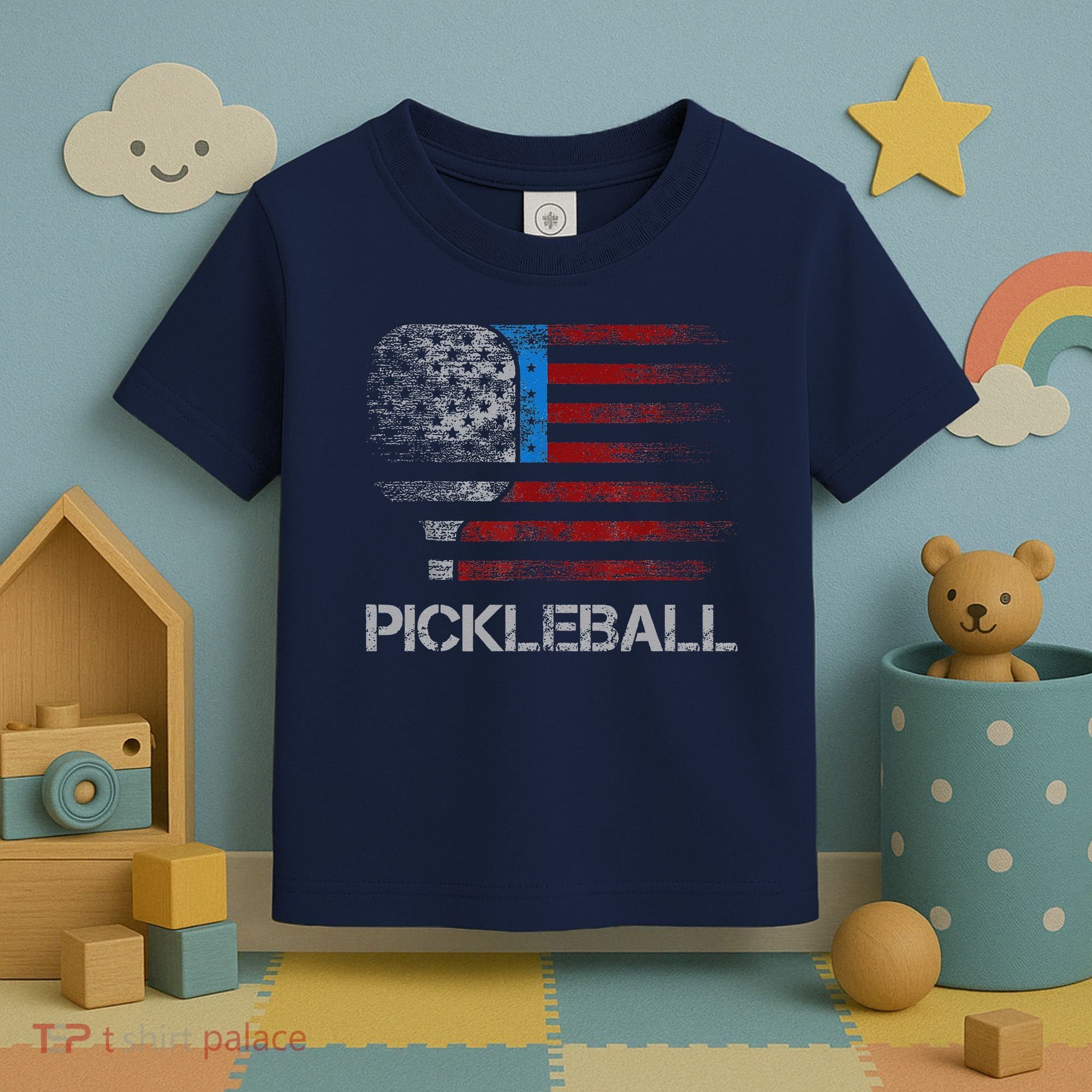 Us Flag Pickleball Player Paddleball Lover Toddler T-Shirt