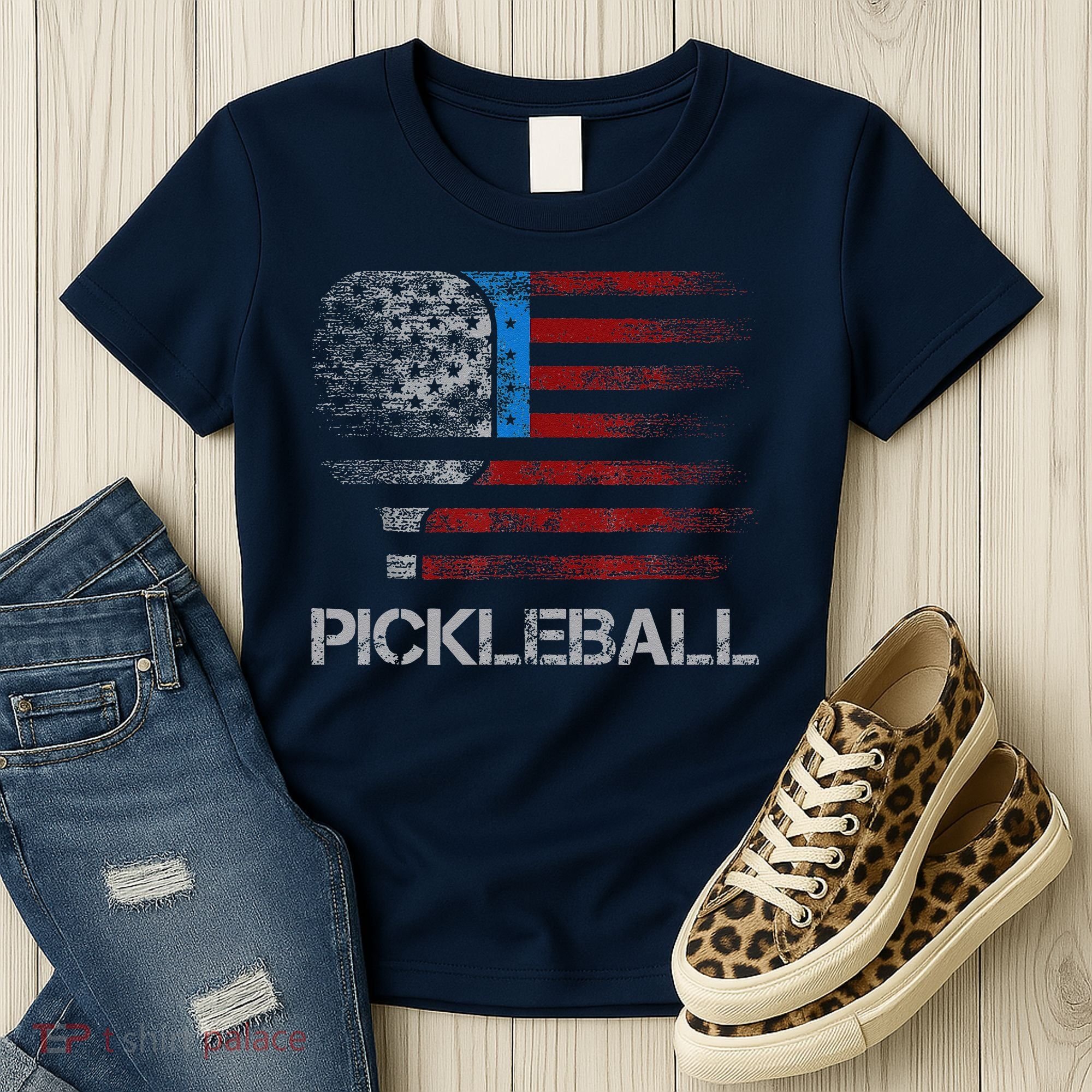 Us Flag Pickleball Player Paddleball Lover Women's T-Shirt