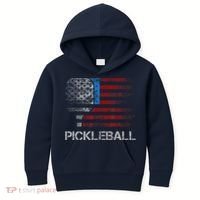 Us Flag Pickleball Player Paddleball Lover Kids Hoodie thumb 0