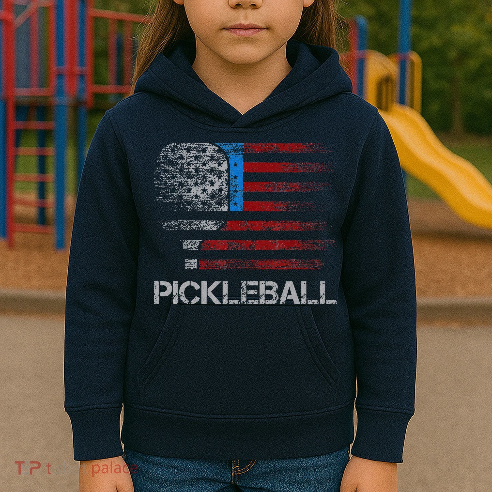 Us Flag Pickleball Player Paddleball Lover Kids Hoodie