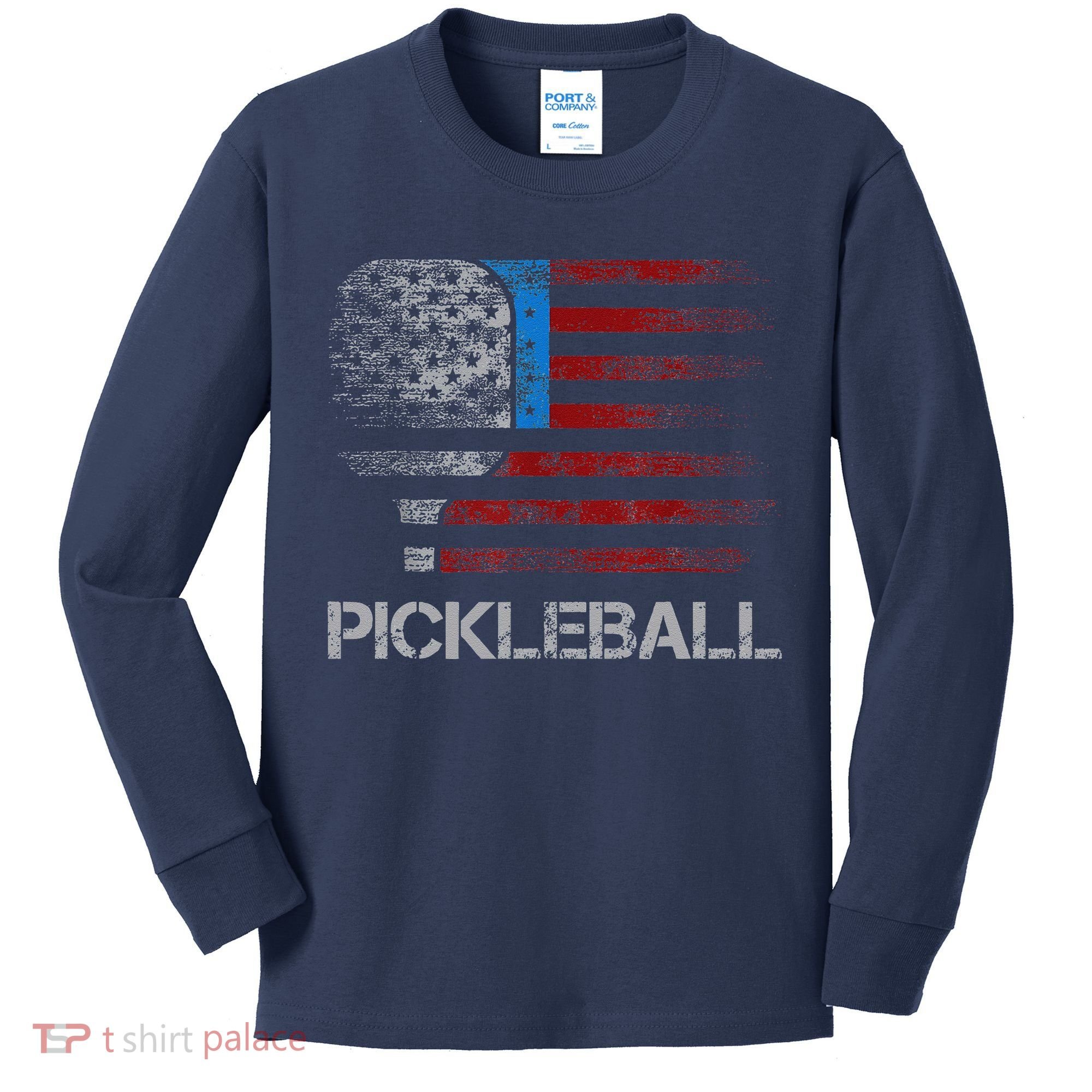 Us Flag Pickleball Player Paddleball Lover Kids Long Sleeve Shirt