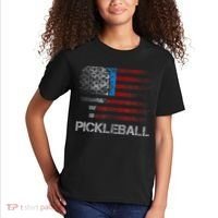 Us Flag Pickleball Player Paddleball Lover Kids T-Shirt thumb 2