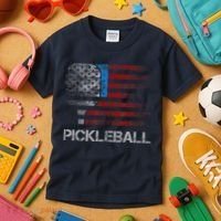 Us Flag Pickleball Player Paddleball Lover Kids T-Shirt thumb 3
