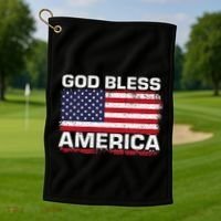 Usa Flag Patriotic God Bless America Golf Towel thumb 1