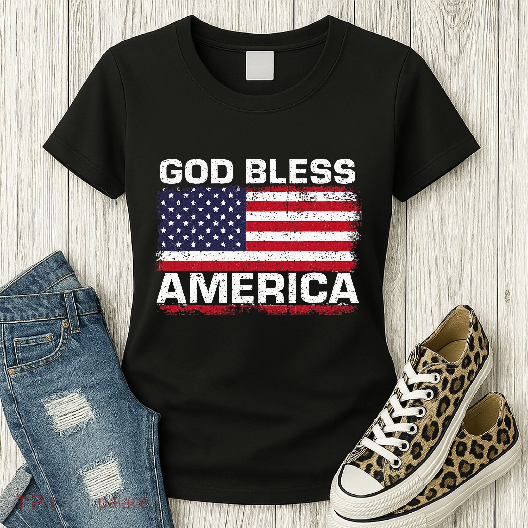 Usa Flag Patriotic God Bless America Women's T-Shirt