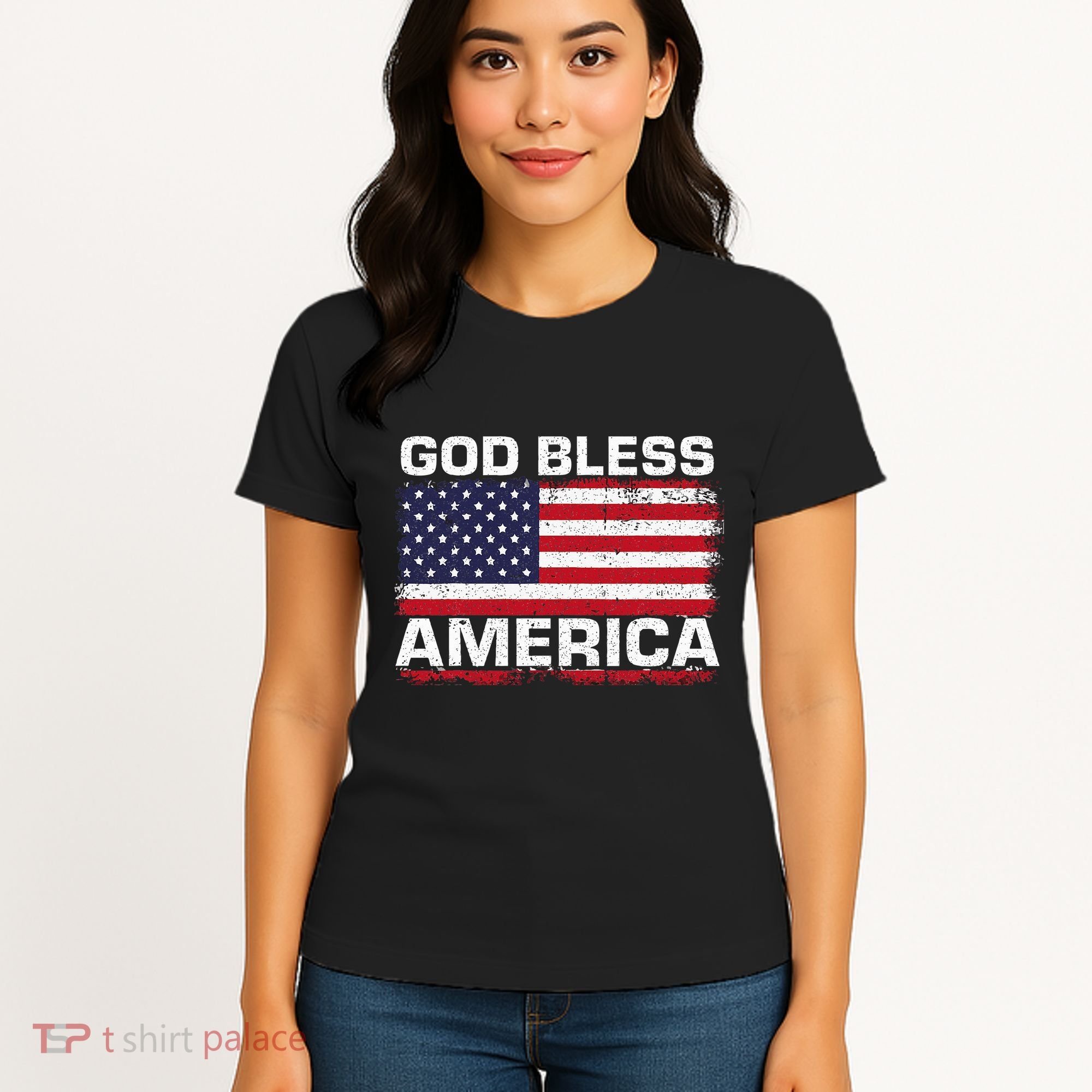Usa Flag Patriotic God Bless America Women's T-Shirt