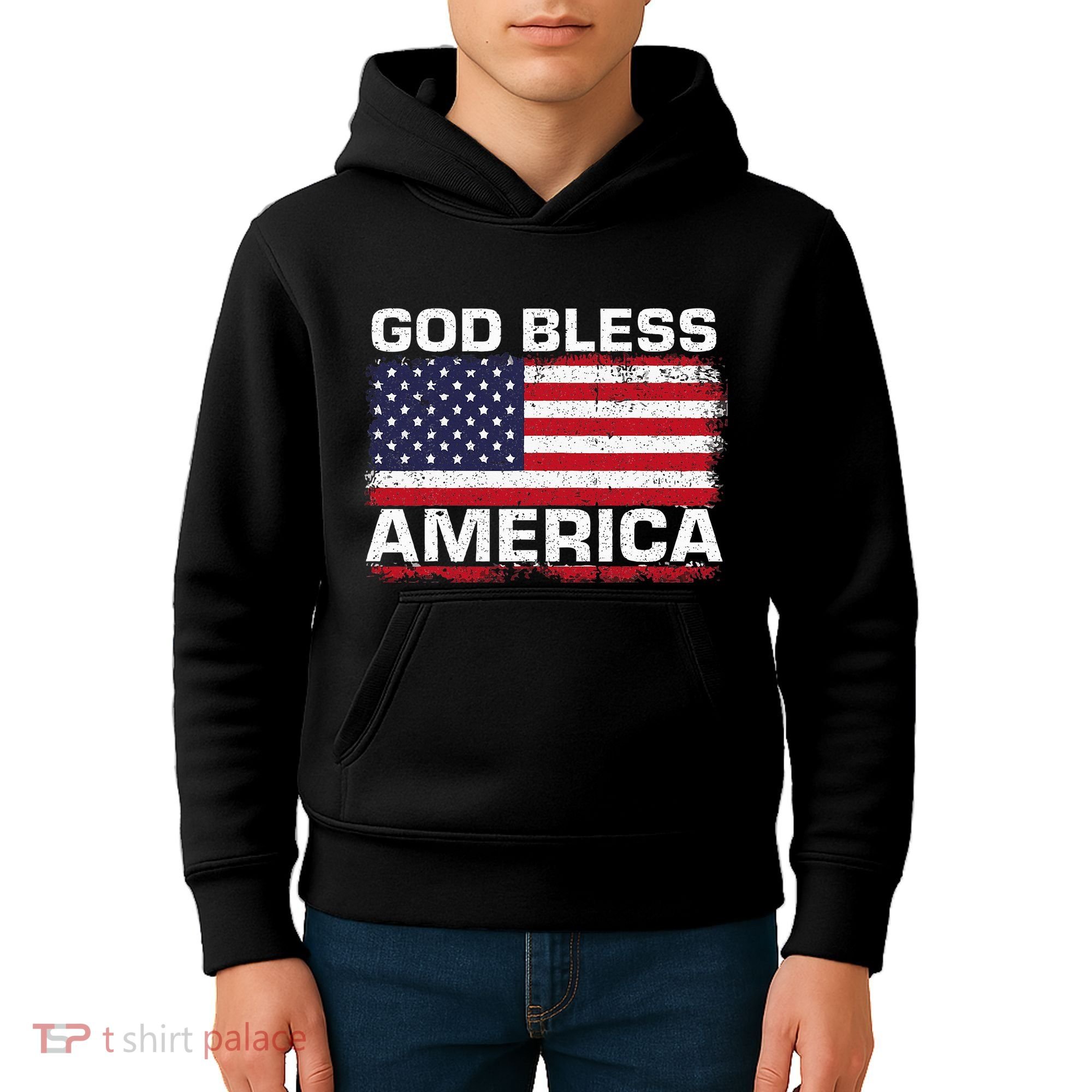 Usa Flag Patriotic God Bless America Kids Hoodie