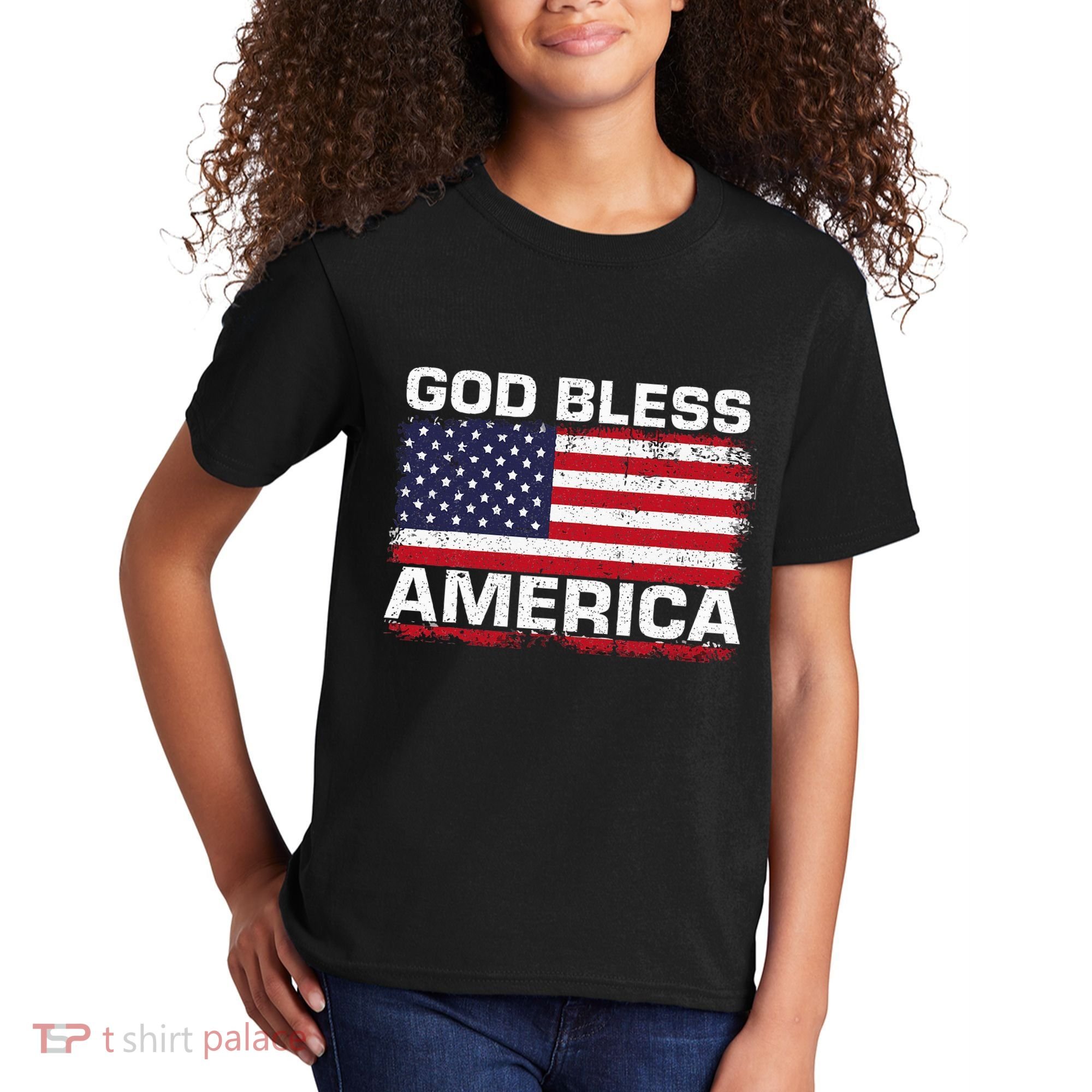 Usa Flag Patriotic God Bless America Kids T-Shirt
