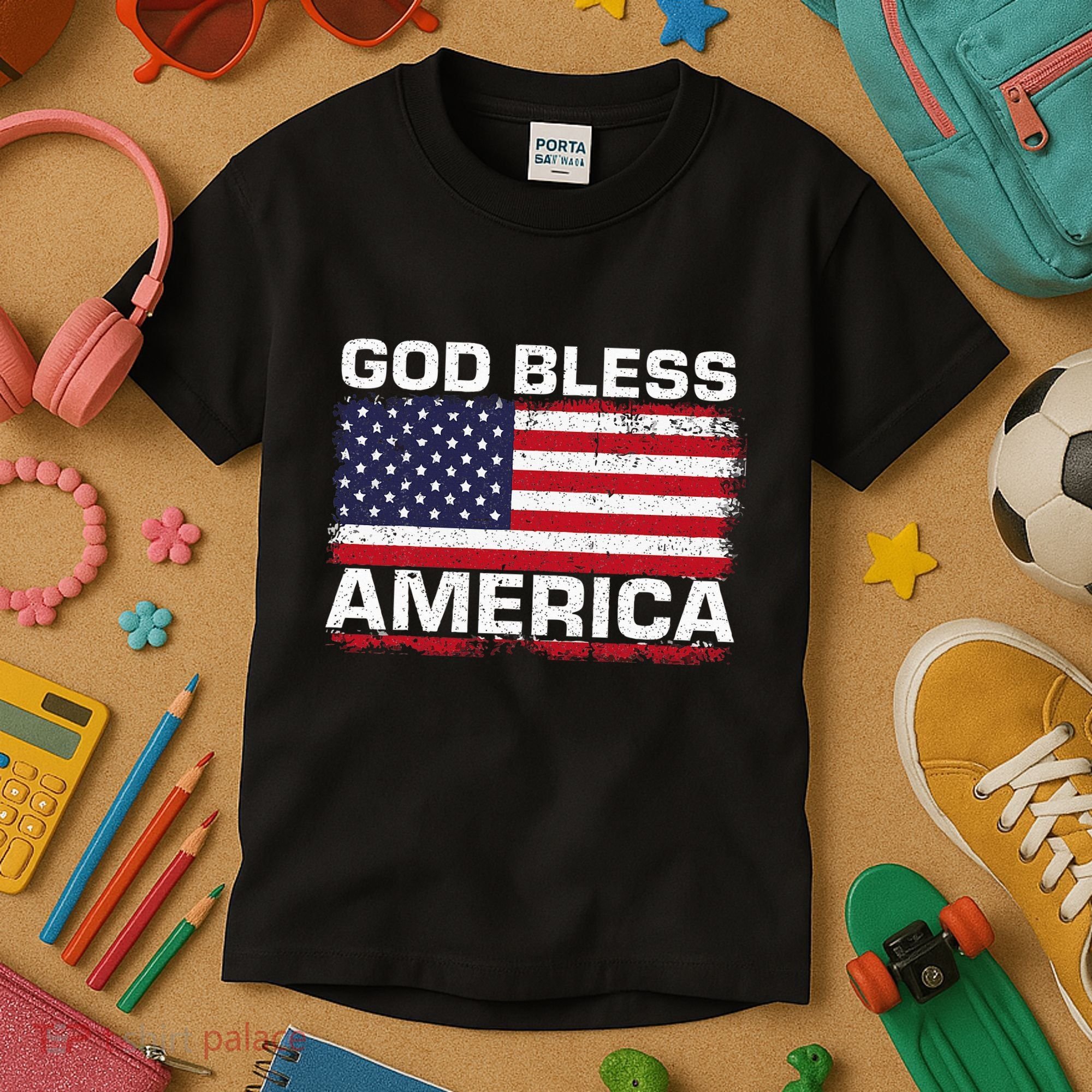 Usa Flag Patriotic God Bless America Kids T-Shirt