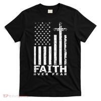 Usa Flag Patriotic American Gift Faith Over Fear Prayer T-Shirt thumb 0