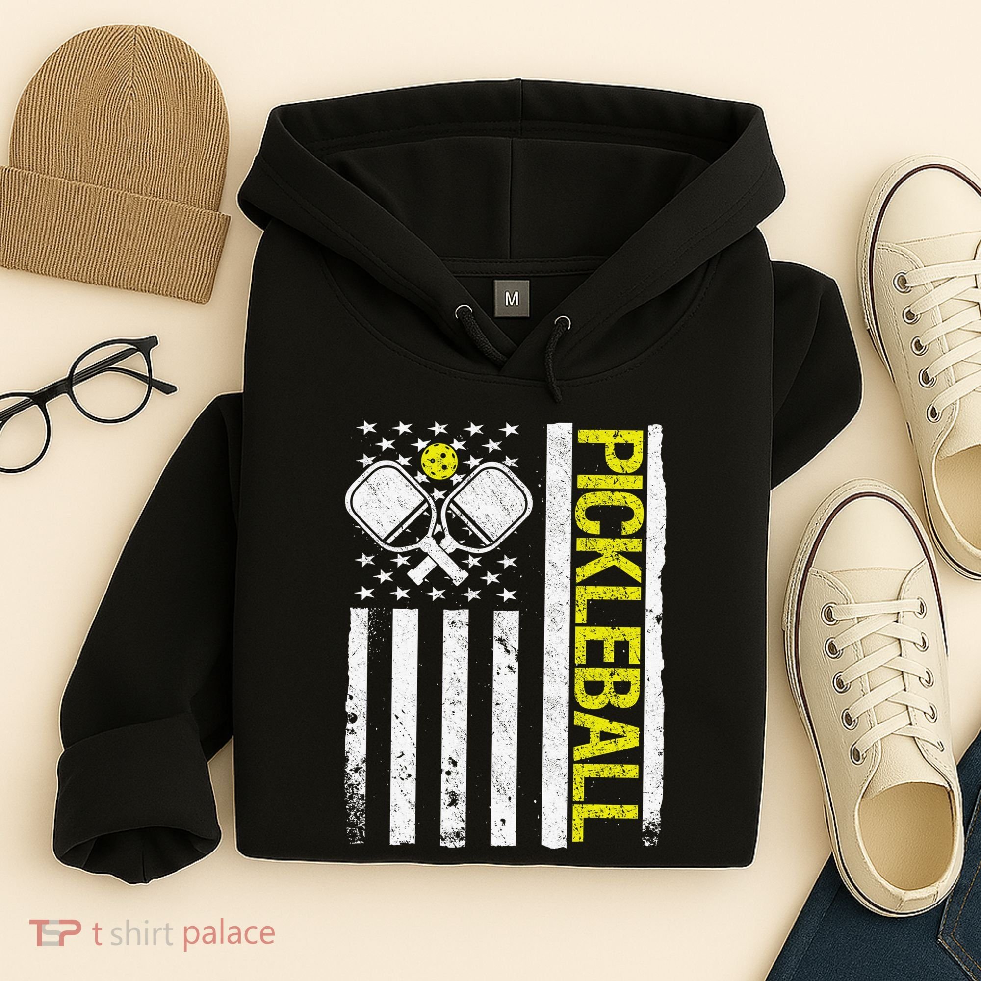 US Flag Pickleball Player Paddleball Lover Hoodie