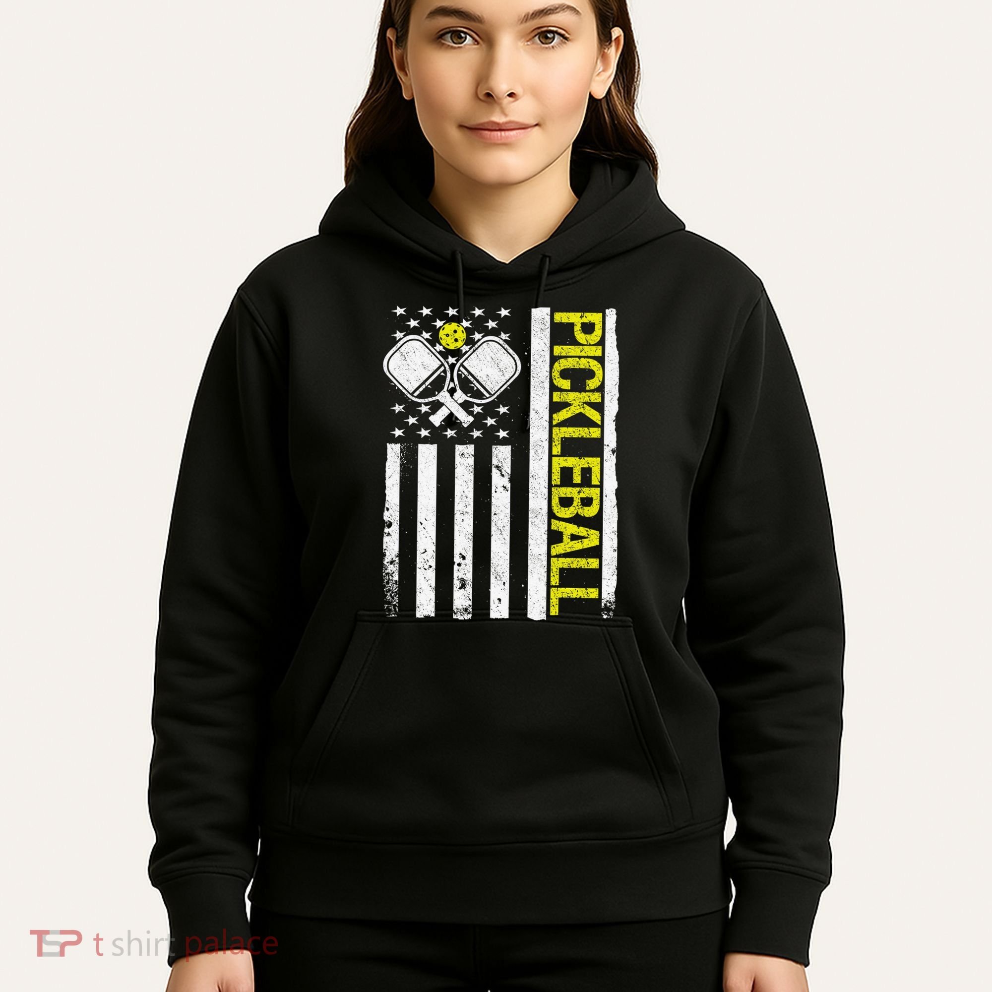 US Flag Pickleball Player Paddleball Lover Hoodie