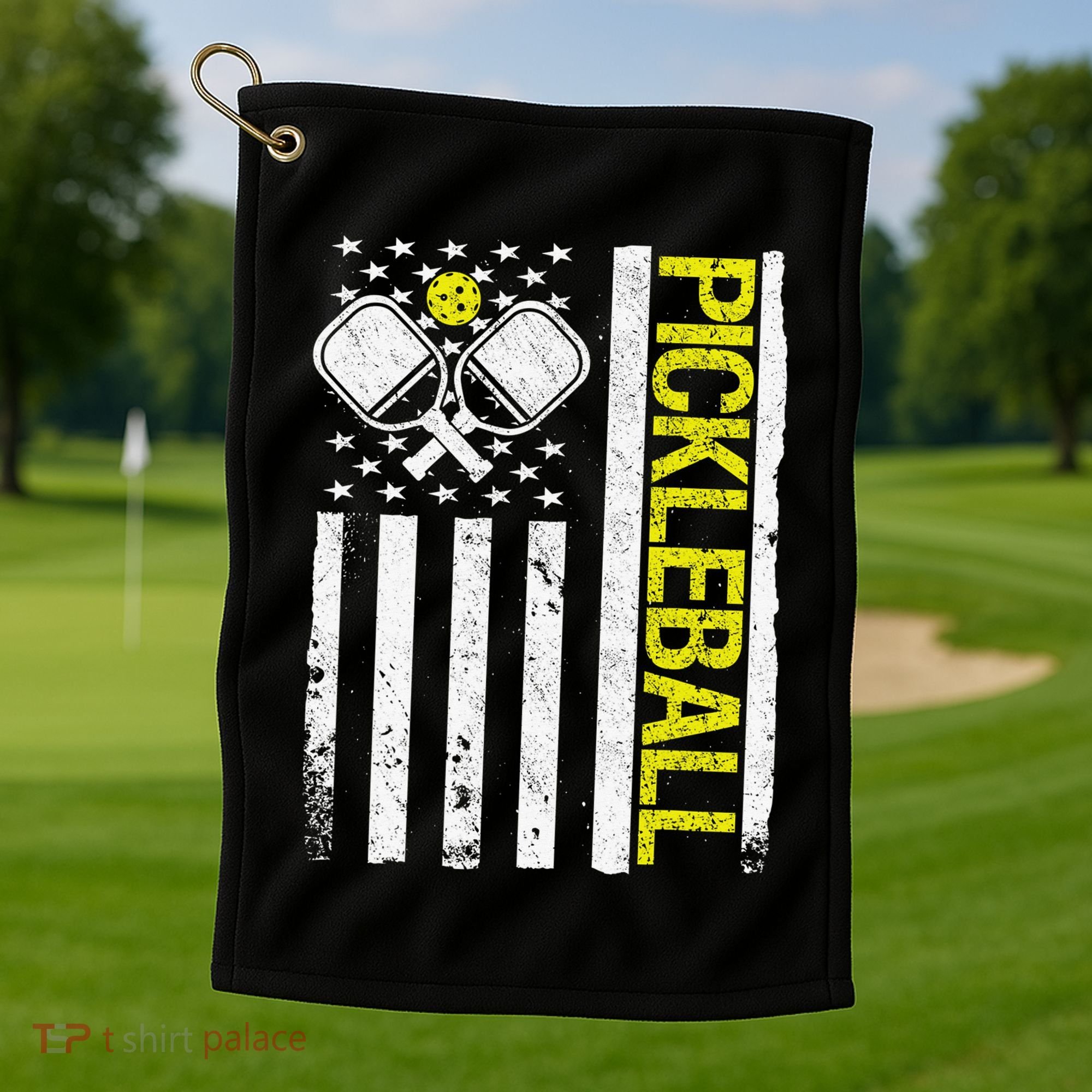 US Flag Pickleball Player Paddleball Lover Golf Towel