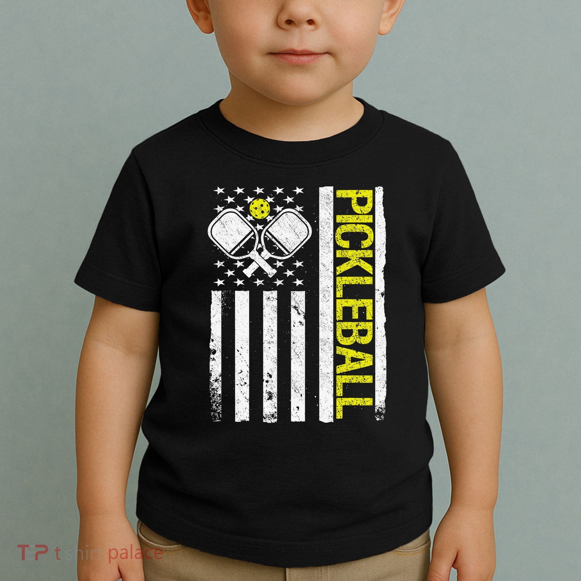 US Flag Pickleball Player Paddleball Lover Toddler T-Shirt