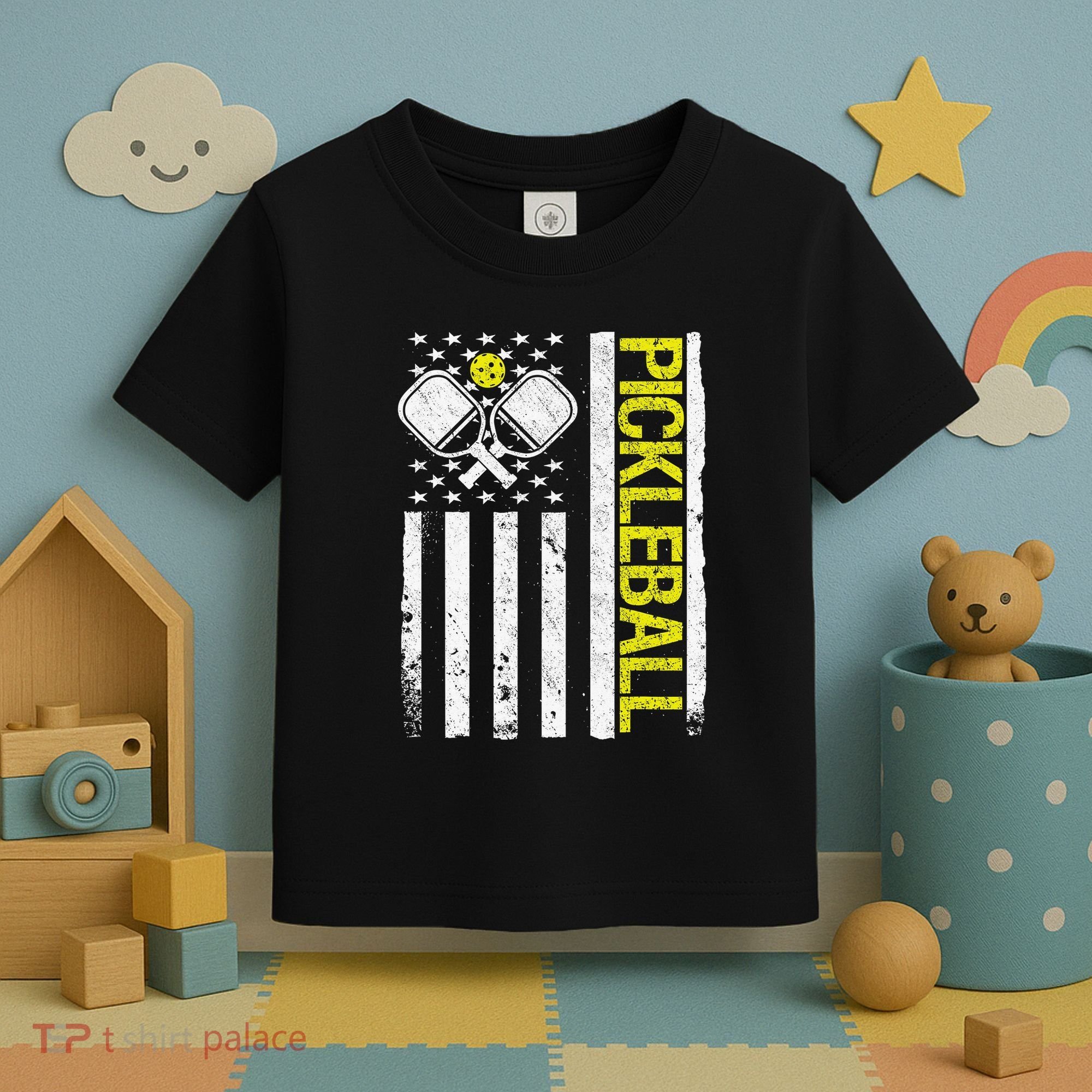 US Flag Pickleball Player Paddleball Lover Toddler T-Shirt