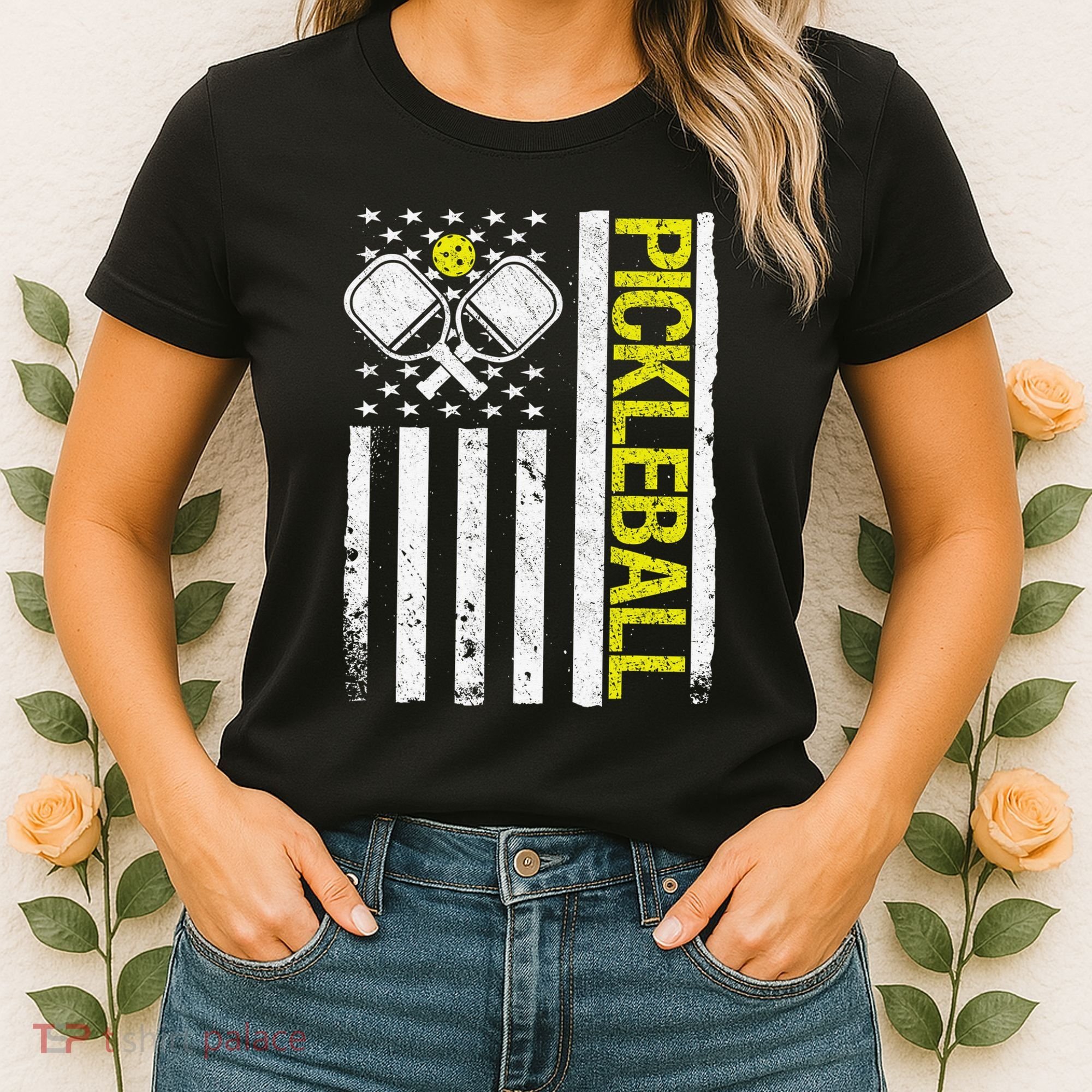 US Flag Pickleball Player Paddleball Lover Women's T-Shirt