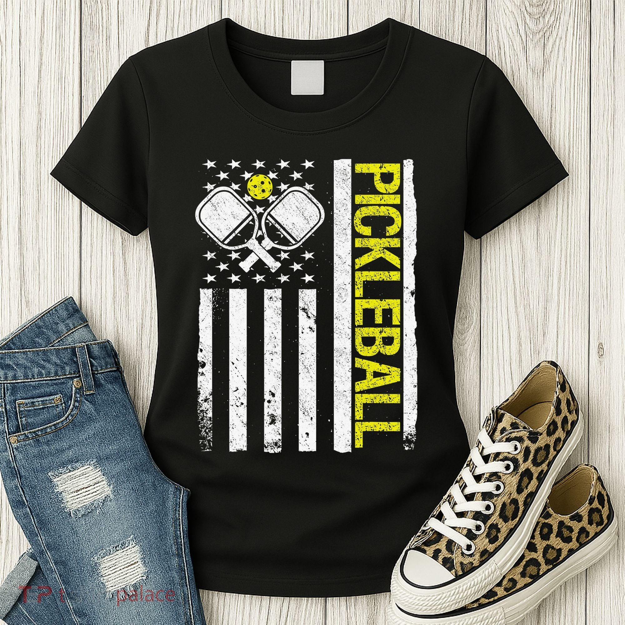 US Flag Pickleball Player Paddleball Lover Women's T-Shirt