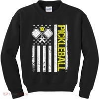US Flag Pickleball Player Paddleball Lover Kids Sweatshirt thumb 0
