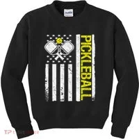 US Flag Pickleball Player Paddleball Lover Kids Sweatshirt thumb 0