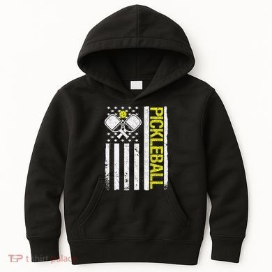 US Flag Pickleball Player Paddleball Lover Kids Hoodie