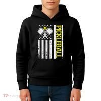 US Flag Pickleball Player Paddleball Lover Kids Hoodie thumb 4