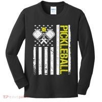 US Flag Pickleball Player Paddleball Lover Kids Long Sleeve Shirt thumb 0