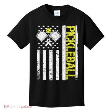 US Flag Pickleball Player Paddleball Lover Kids T-Shirt