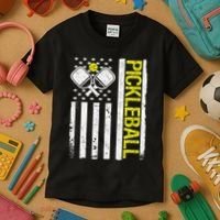 US Flag Pickleball Player Paddleball Lover Kids T-Shirt thumb 3