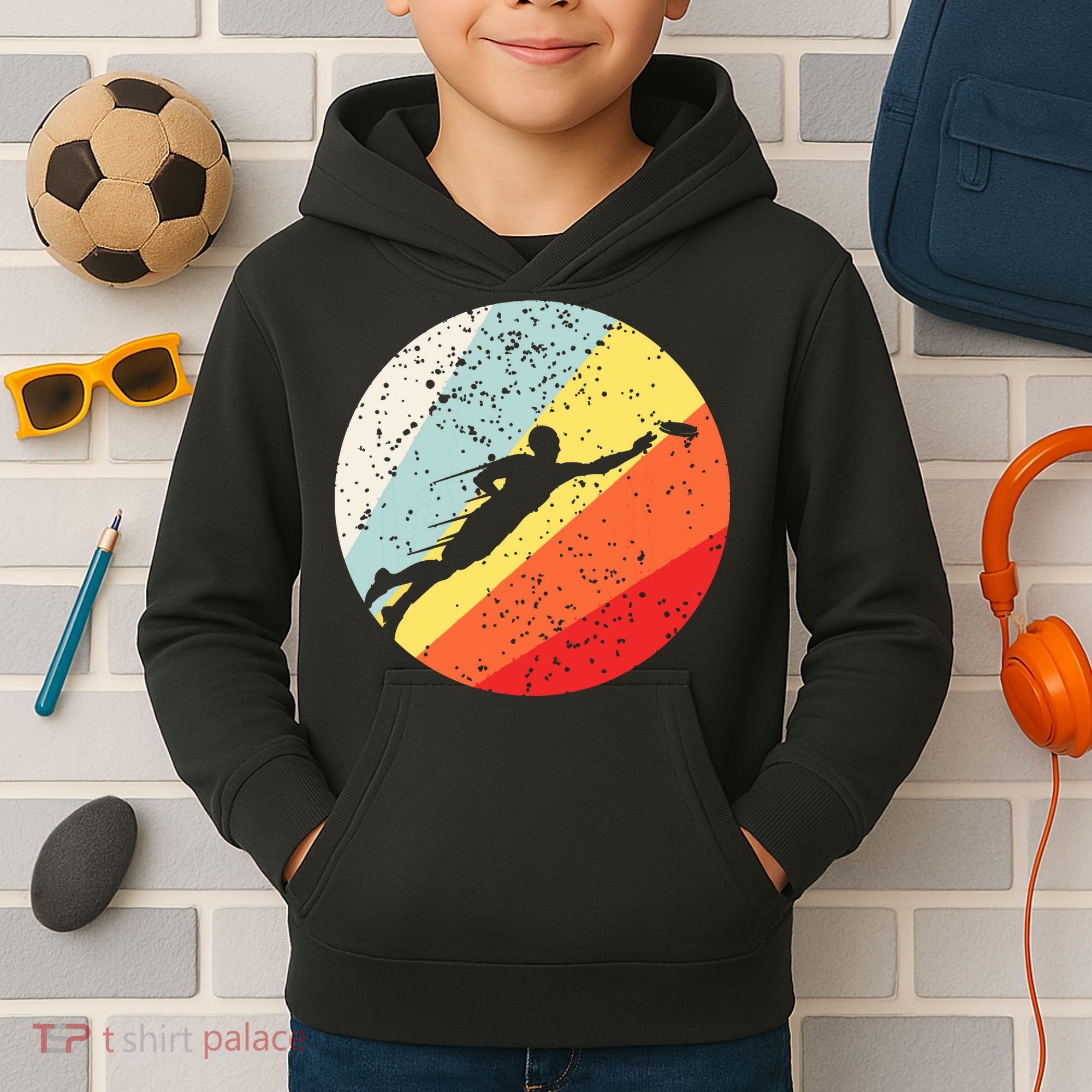 Ultimate Frisbee Retro Distressed Kids Hoodie