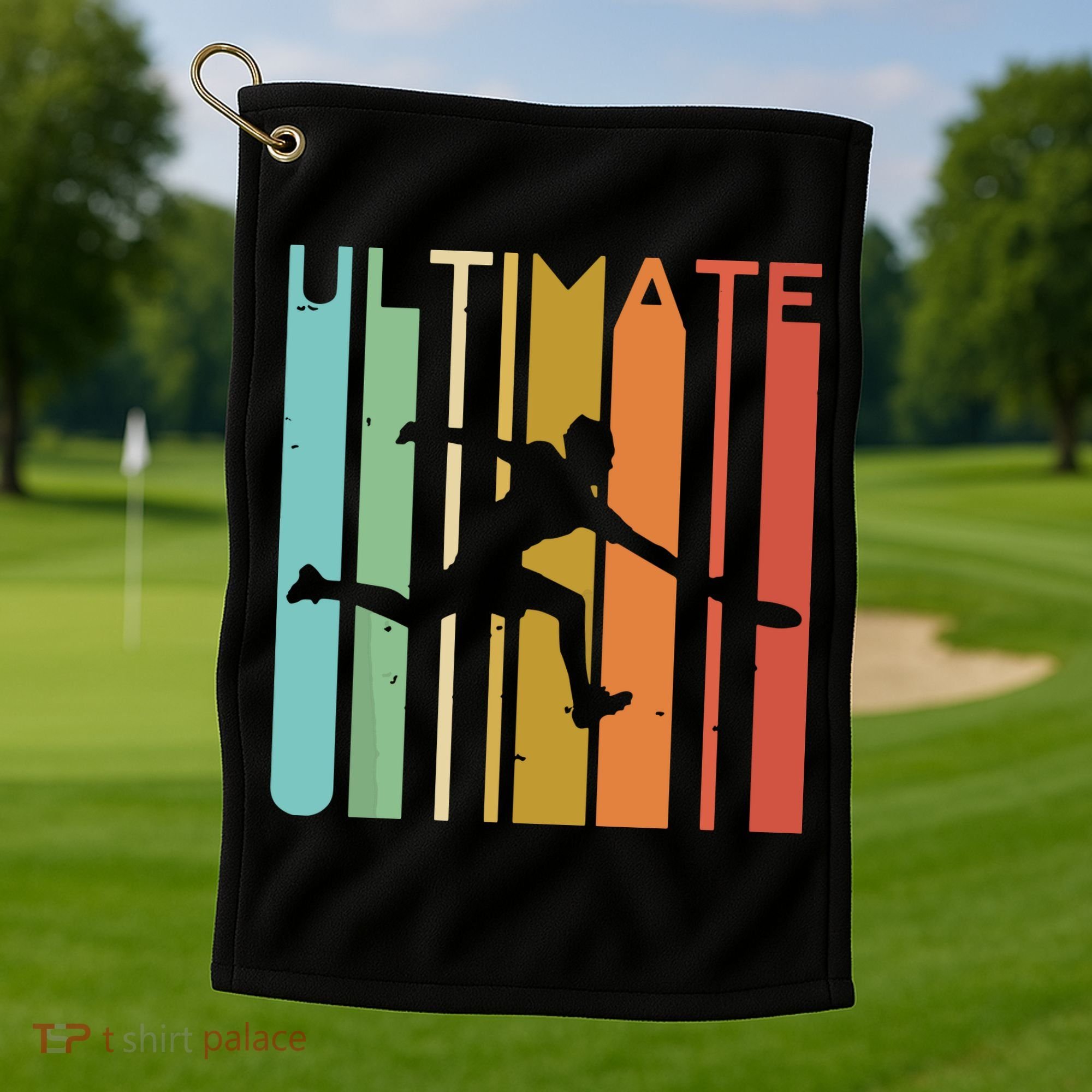 Ultimate Frisbee Retro Player Flying Disc Throwing Golf Towel