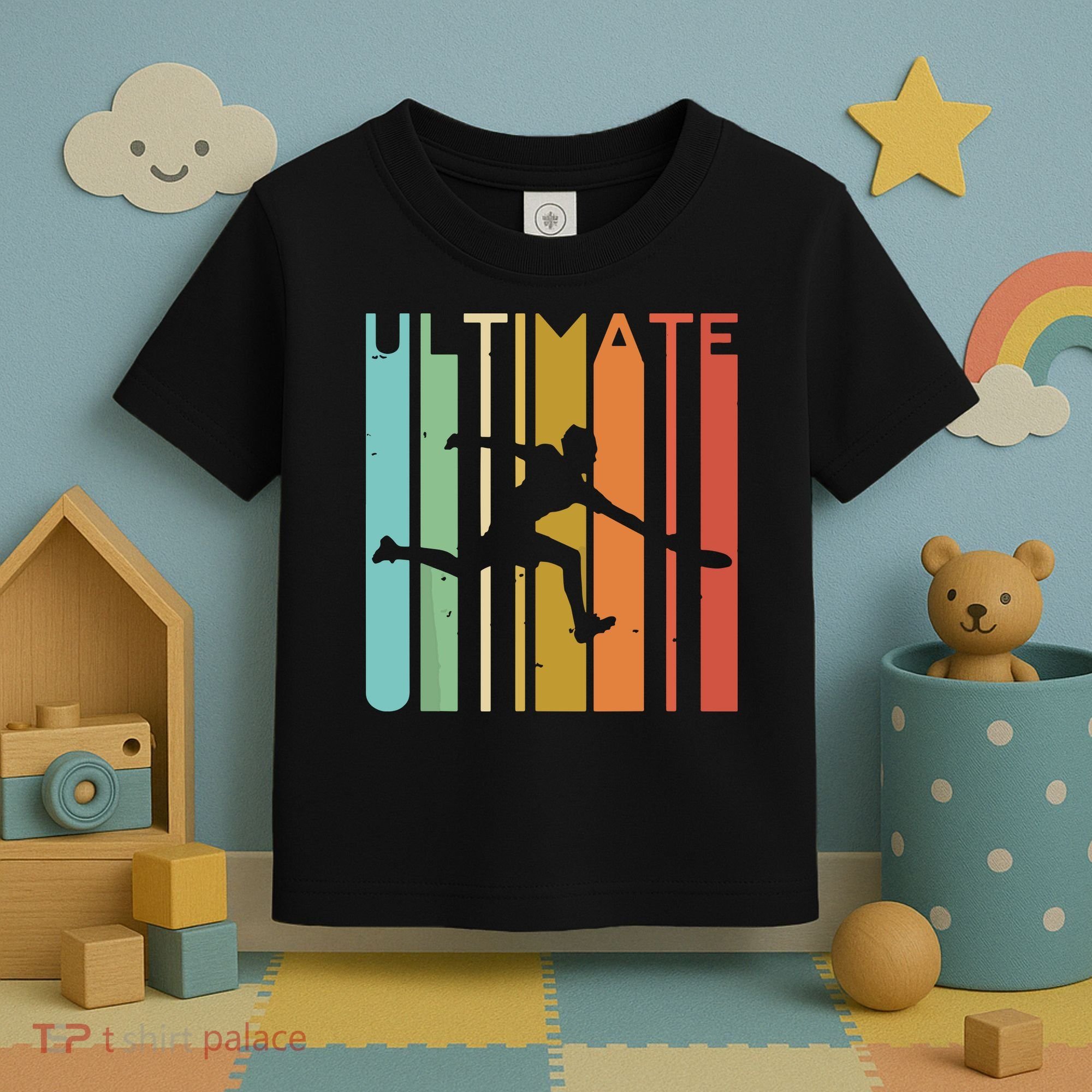 Ultimate Frisbee Retro Player Flying Disc Throwing Toddler T-Shirt