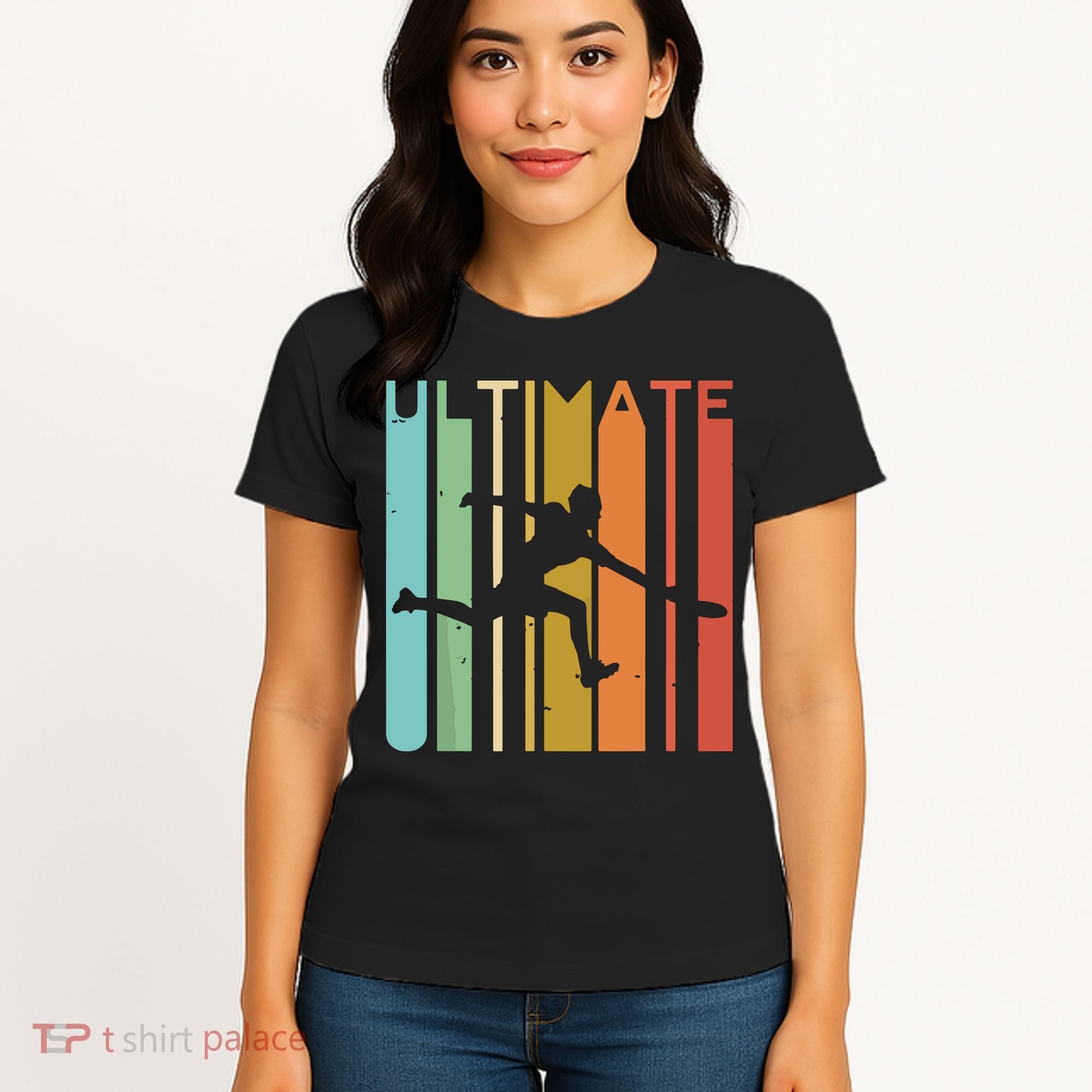 Ultimate Frisbee Retro Player Flying Disc Throwing Women's T-Shirt