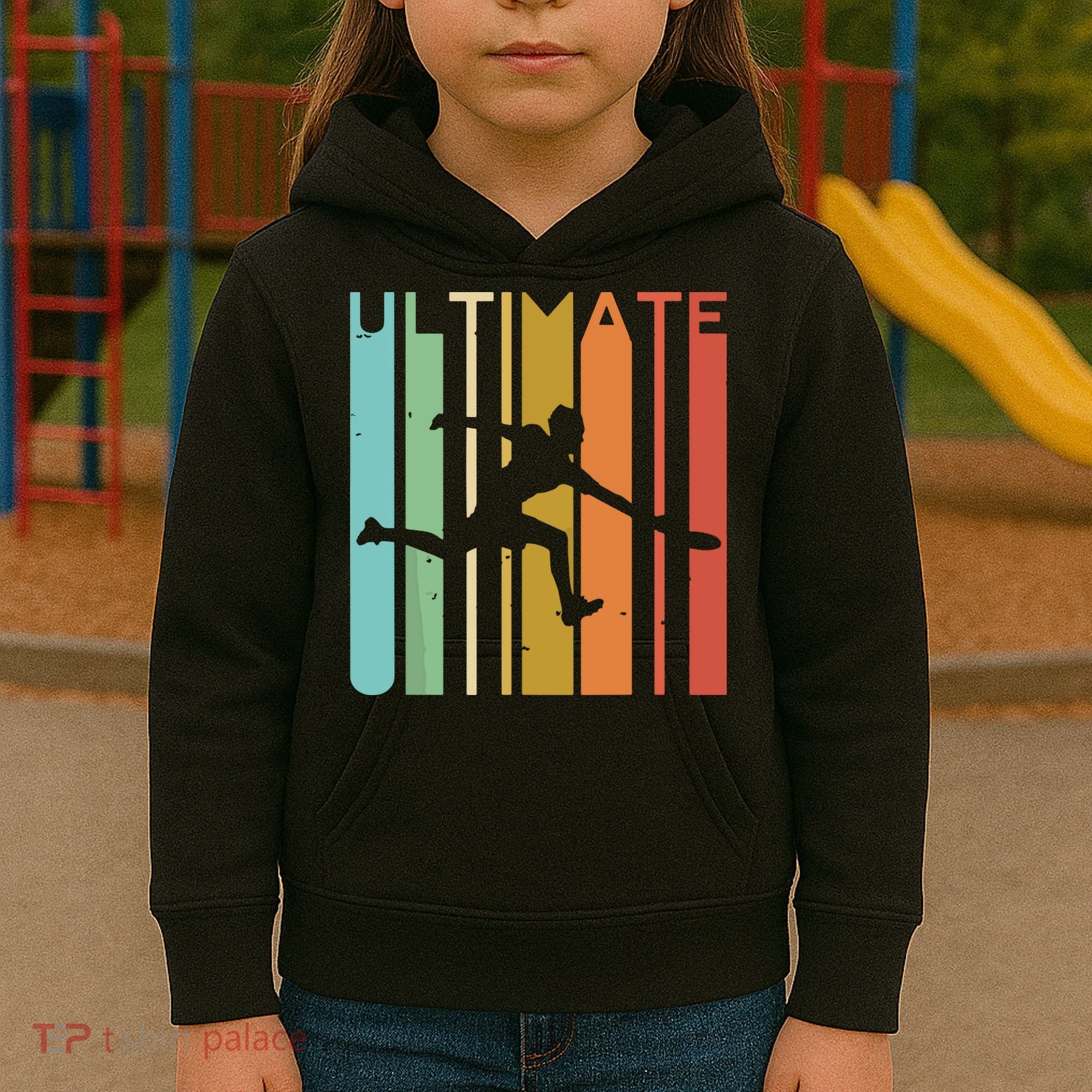 Ultimate Frisbee Retro Player Flying Disc Throwing Kids Hoodie