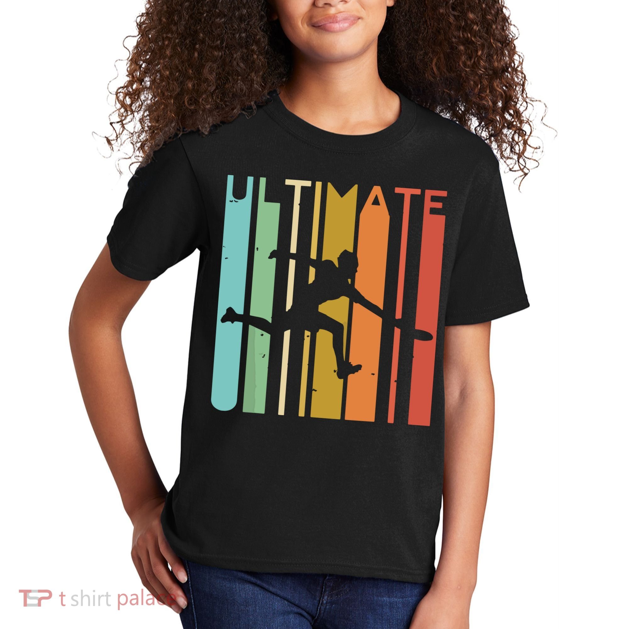 Ultimate Frisbee Retro Player Flying Disc Throwing Kids T-Shirt