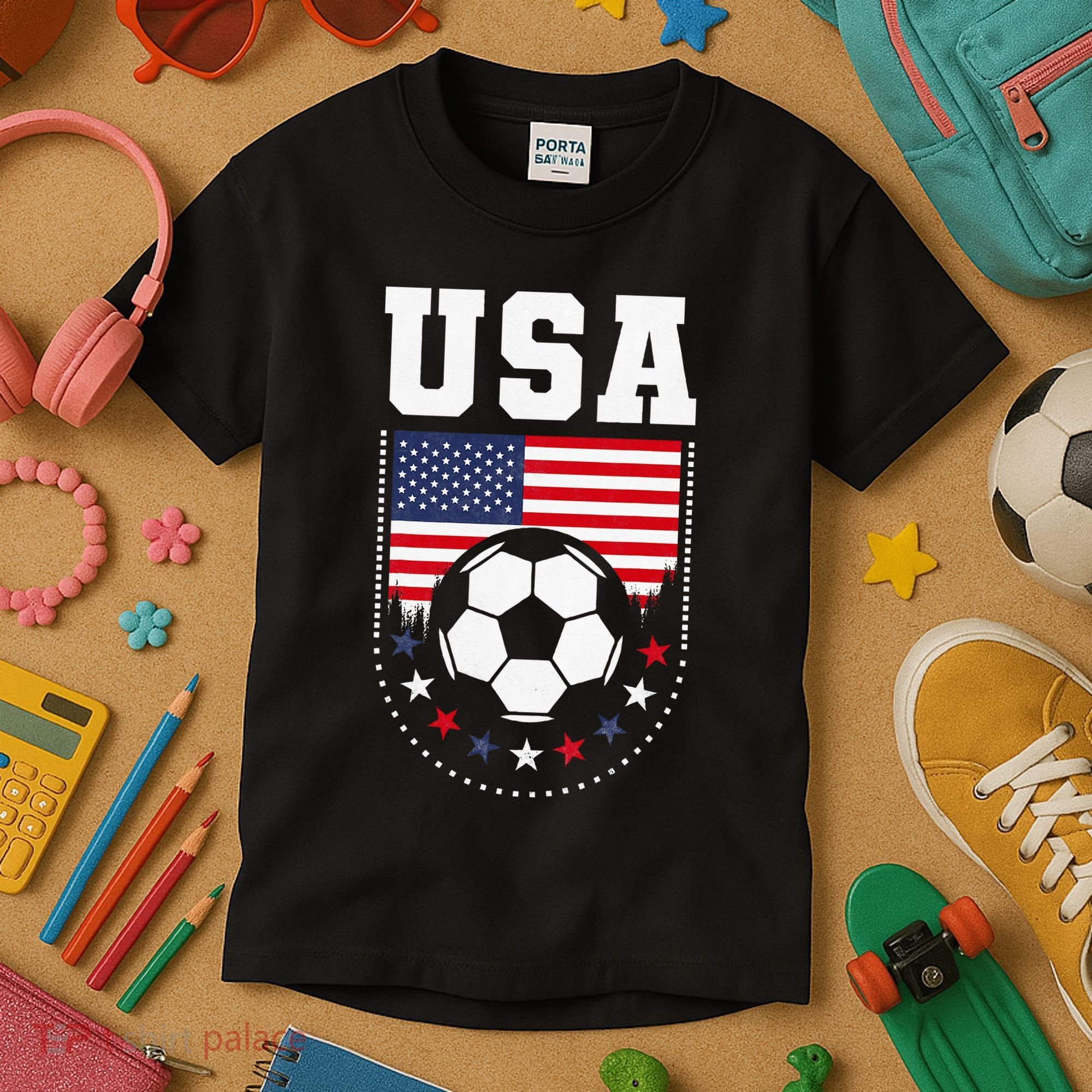 Usa Flag Soccer Fan Kids T-Shirt