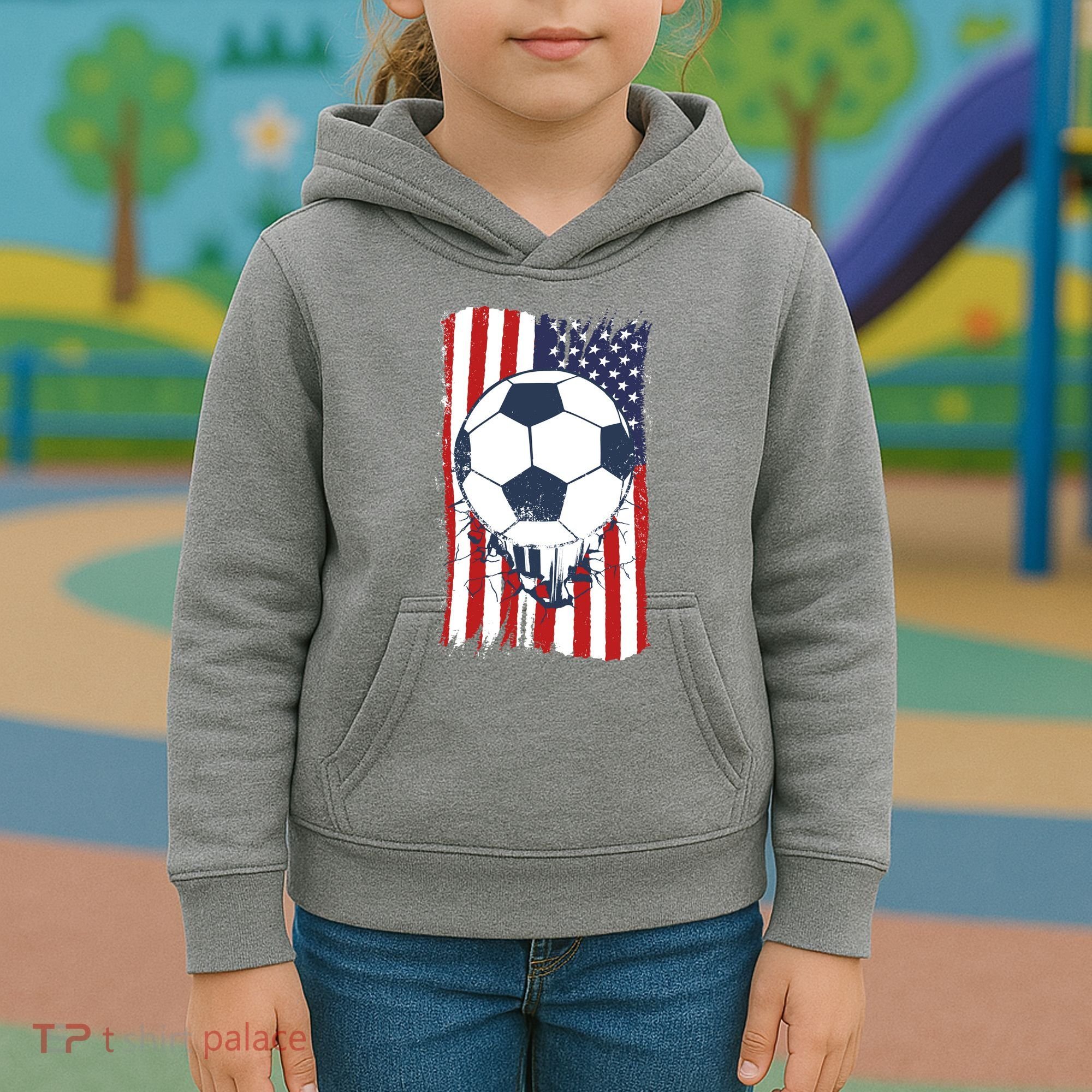 USA Flag Soccer Lover Kids Hoodie