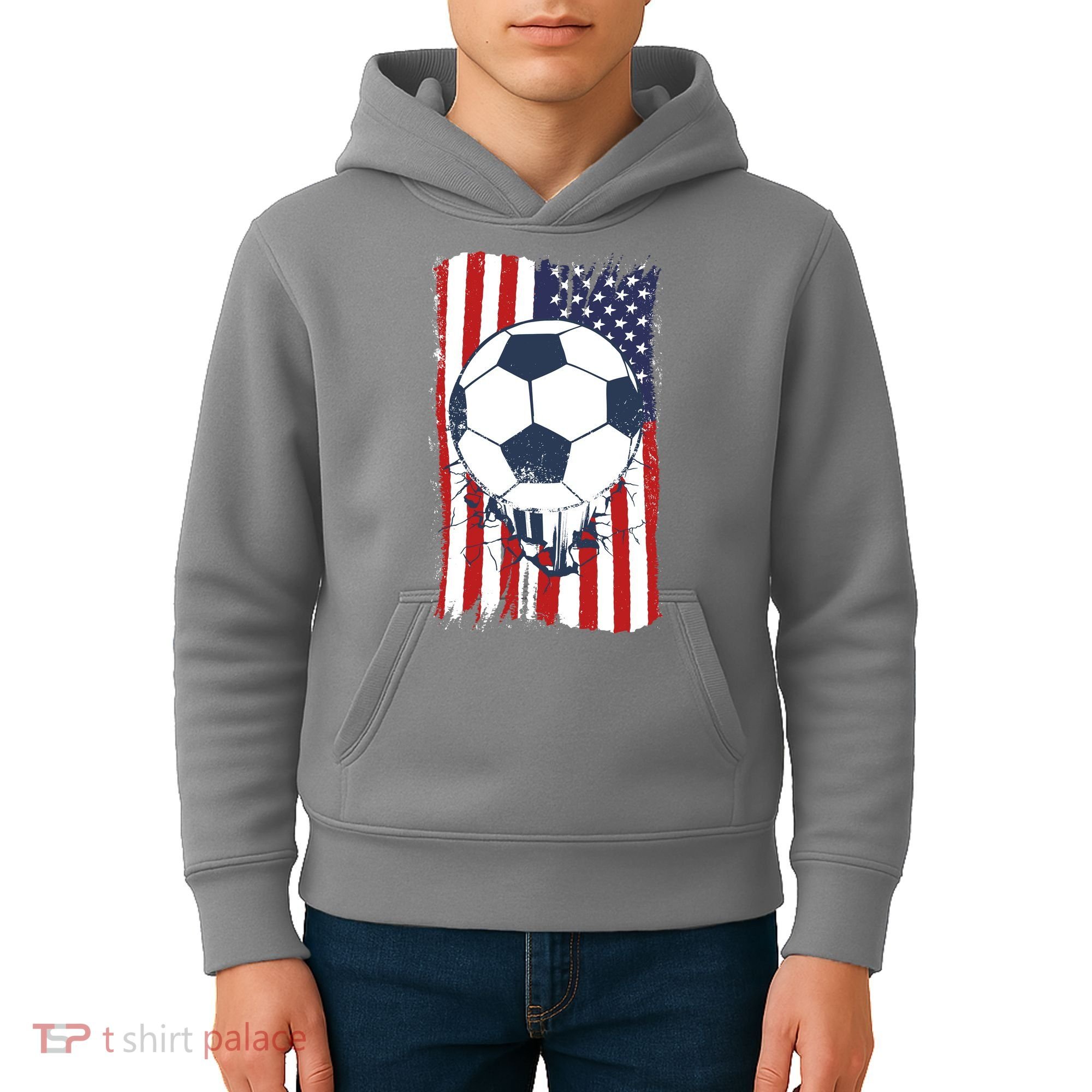 USA Flag Soccer Lover Kids Hoodie
