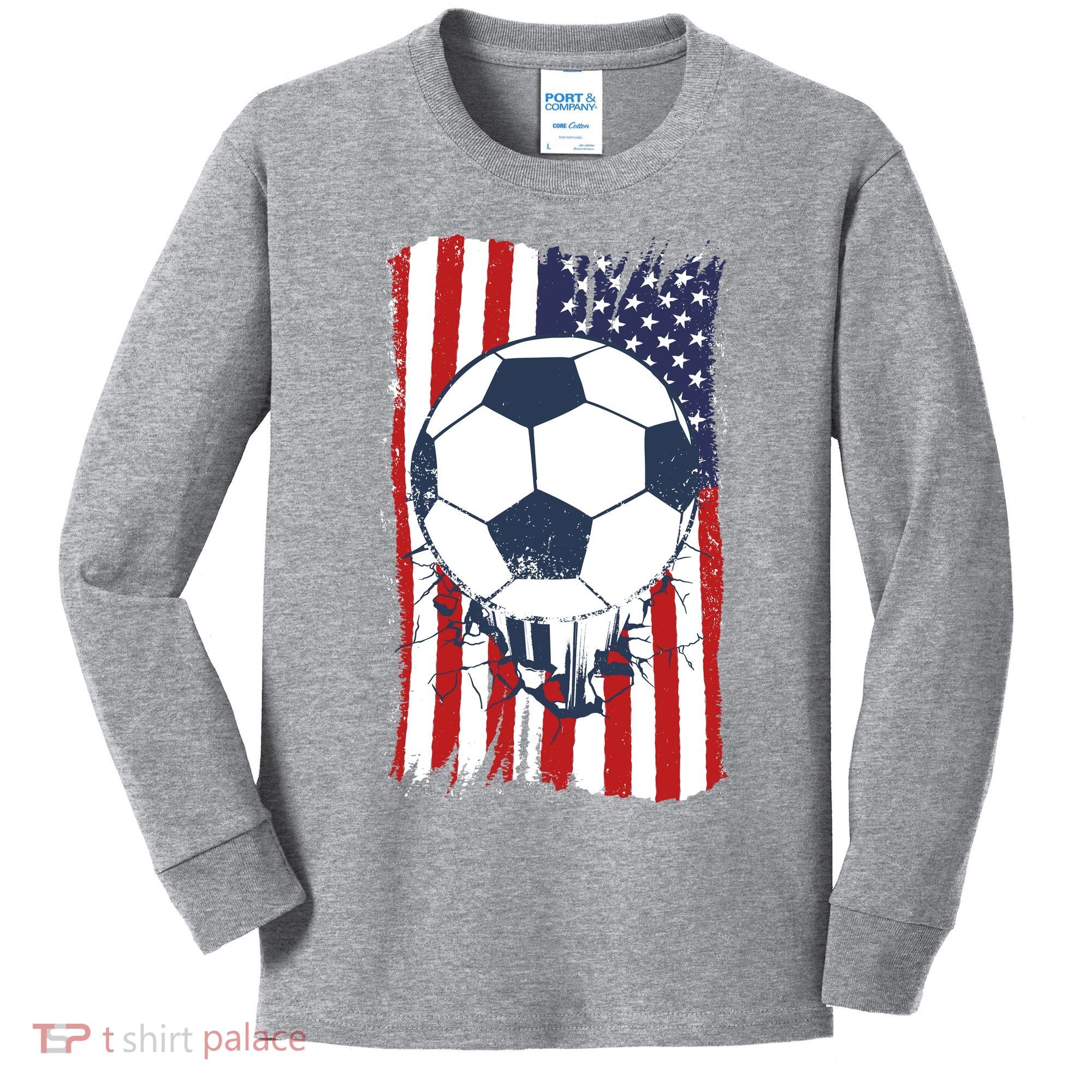 USA Flag Soccer Lover Kids Long Sleeve Shirt