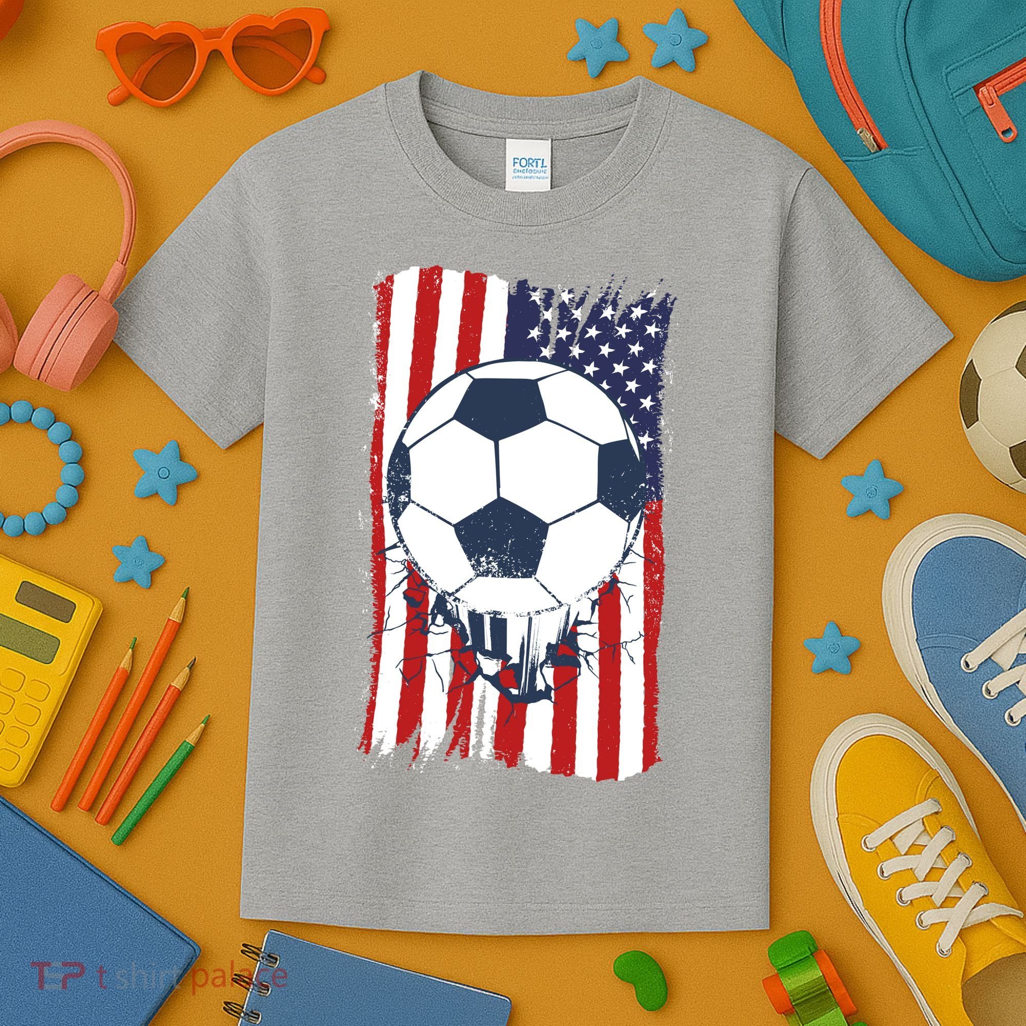 USA Flag Soccer Lover Kids T-Shirt