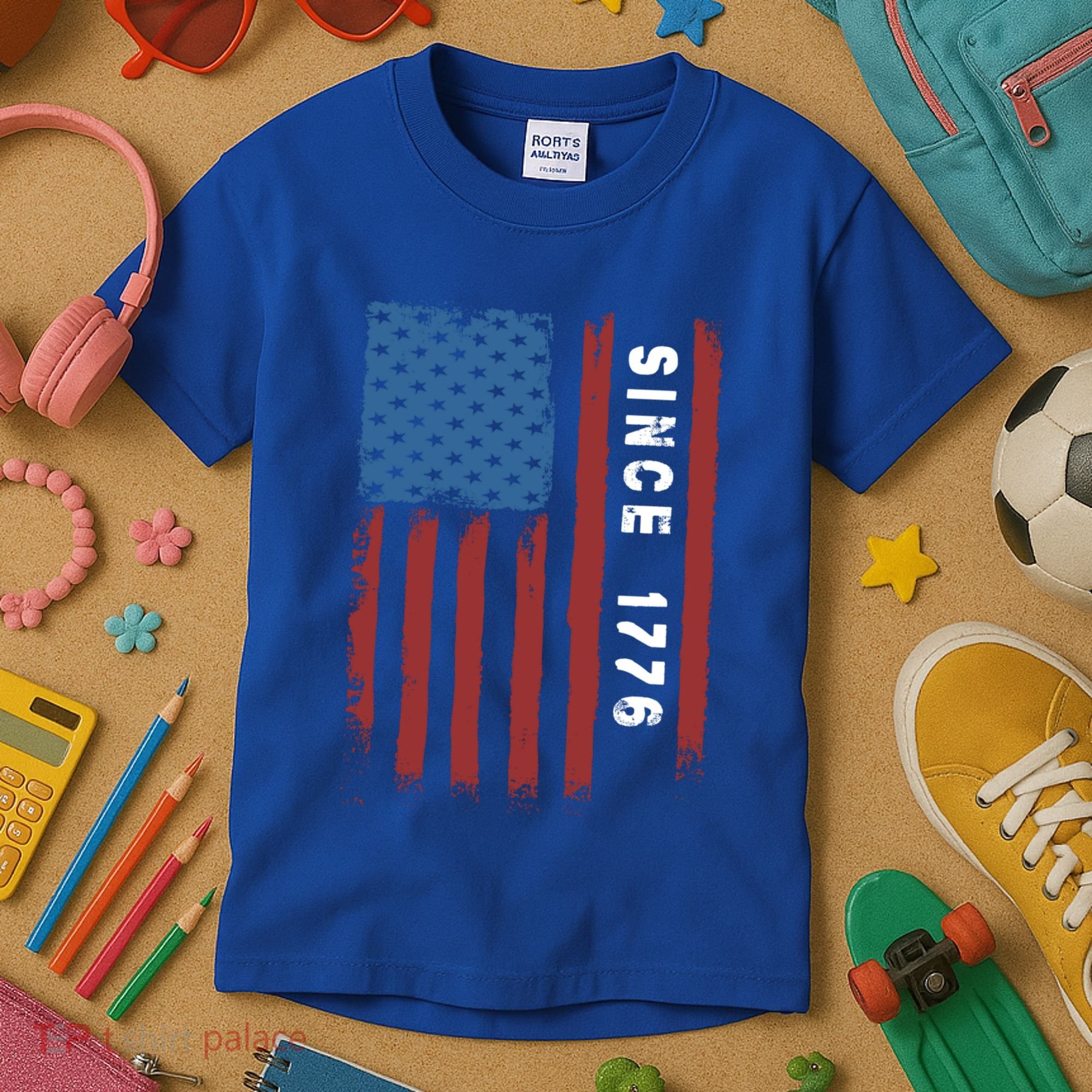 Usa Flag Since 1776 Revolution Declaration Freedom Military Gift Kids T-Shirt
