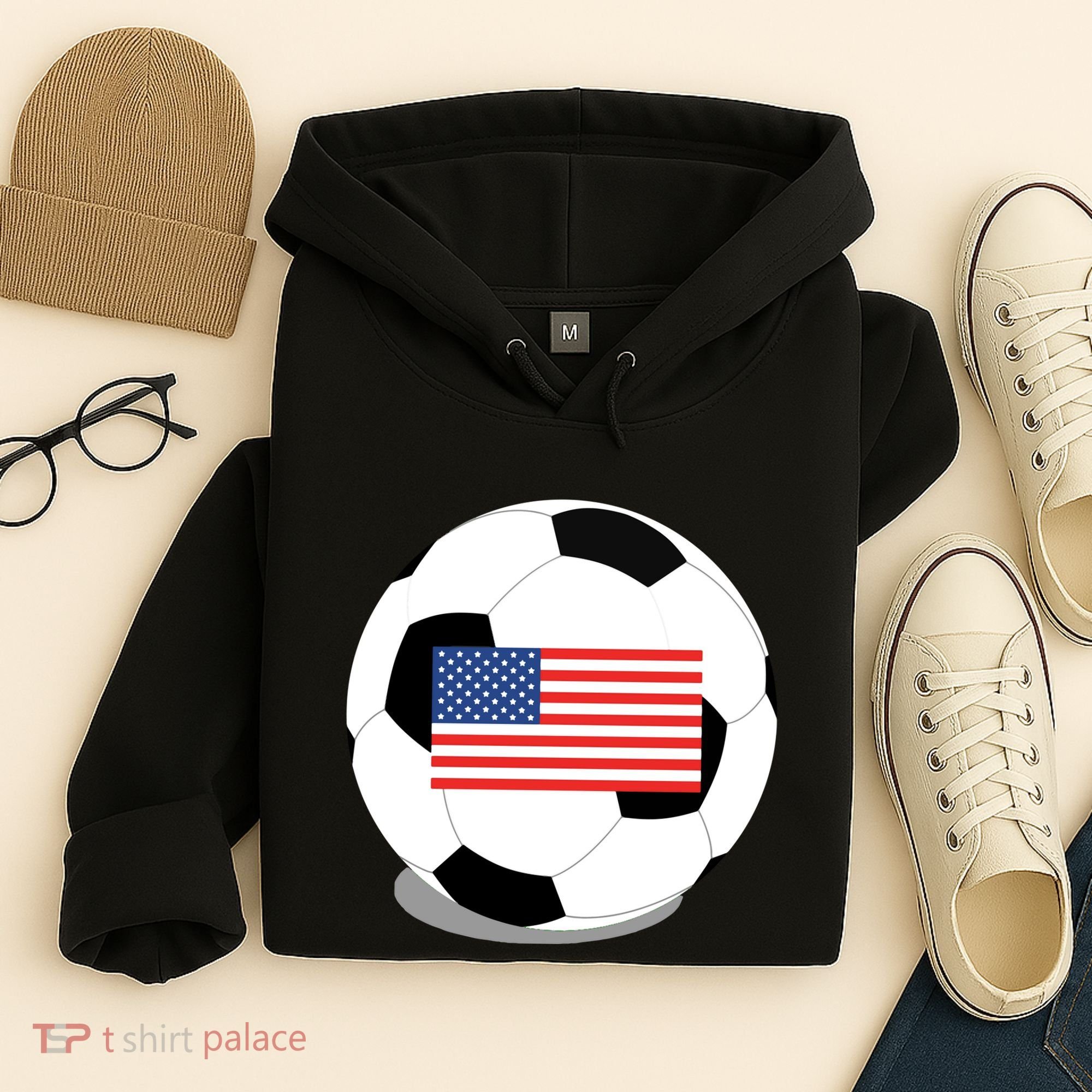 Usa Flag Soccer Fan Long Sleeve Hoodie