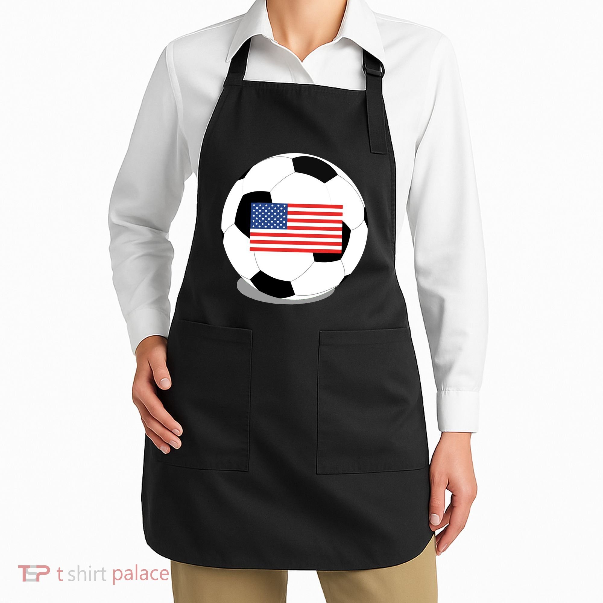 Usa Flag Soccer Fan Long Sleeve Apron