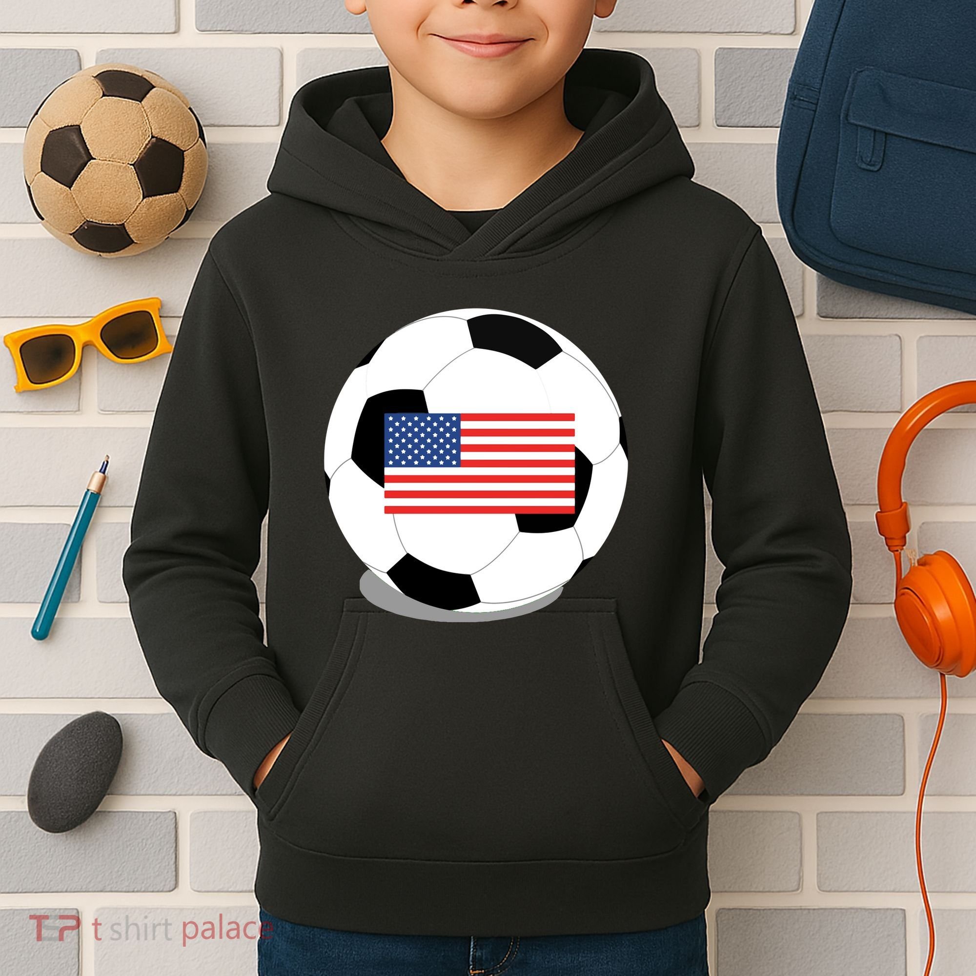 Usa Flag Soccer Fan Long Sleeve Kids Hoodie