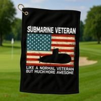 Usa Flag Submarine Veteran And Submarine Golf Towel thumb 1