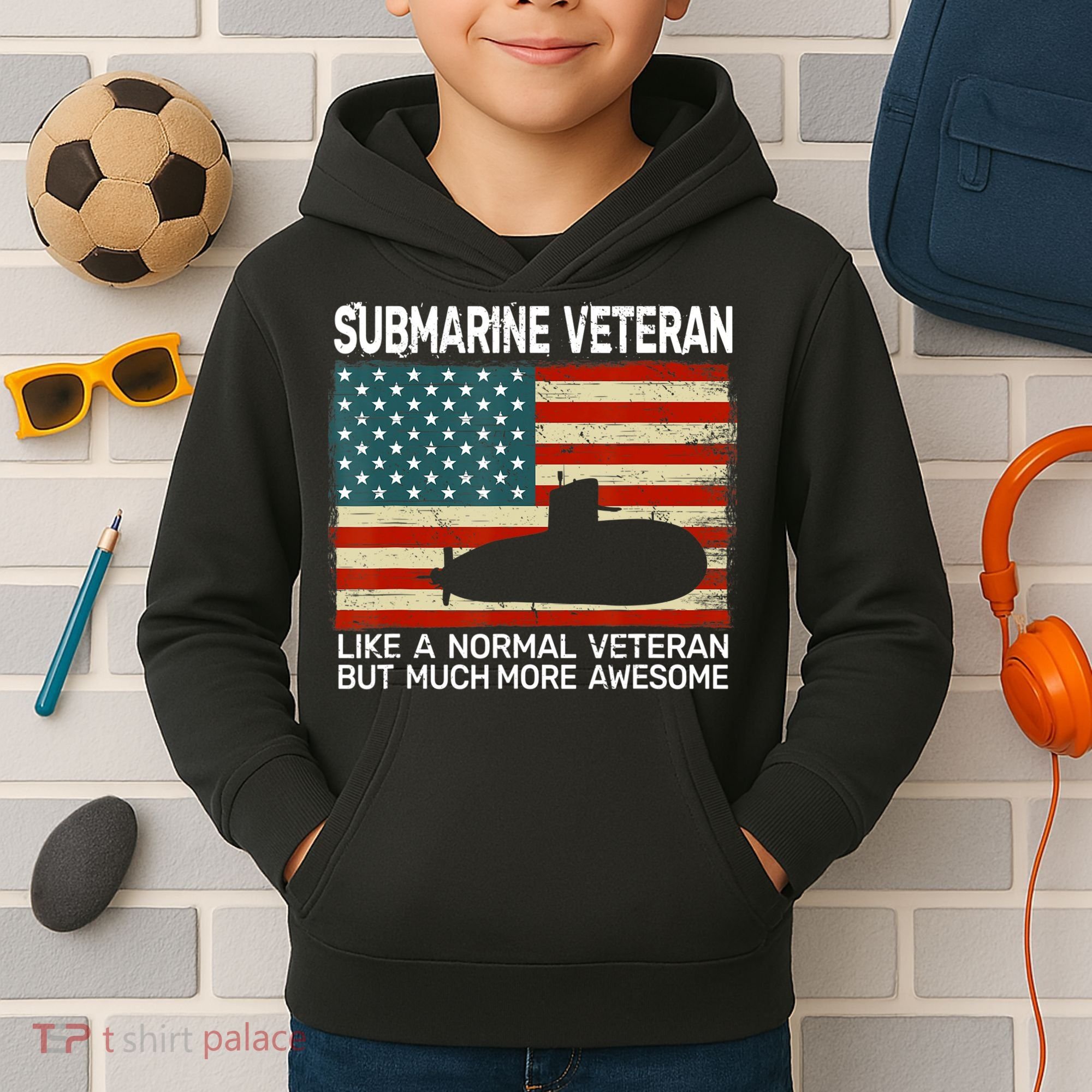 Usa Flag Submarine Veteran And Submarine Kids Hoodie
