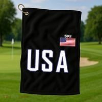 Usa Flag Skiing Team Cool Ski Equipment For Skier Golf Towel thumb 1