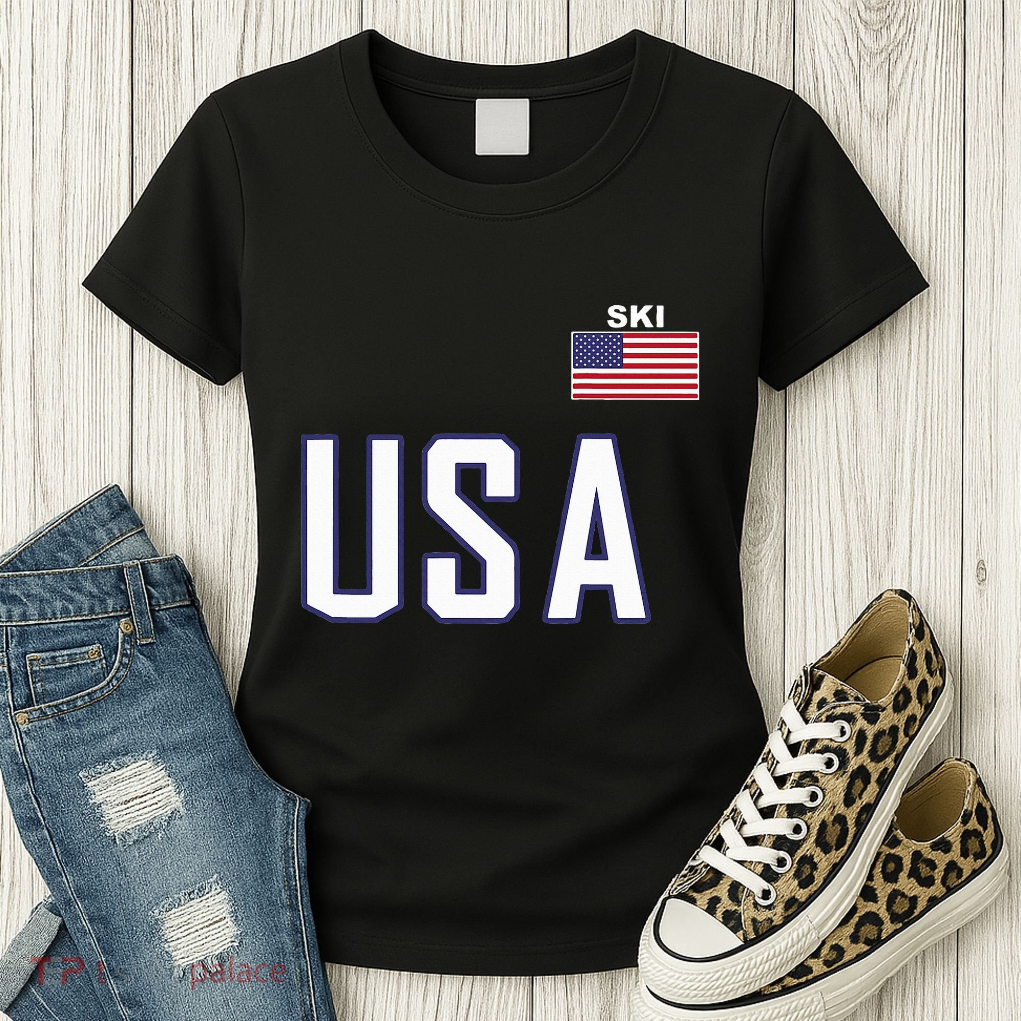 Usa Flag Skiing Team Cool Ski Equipment For Skier Women's T-Shirt